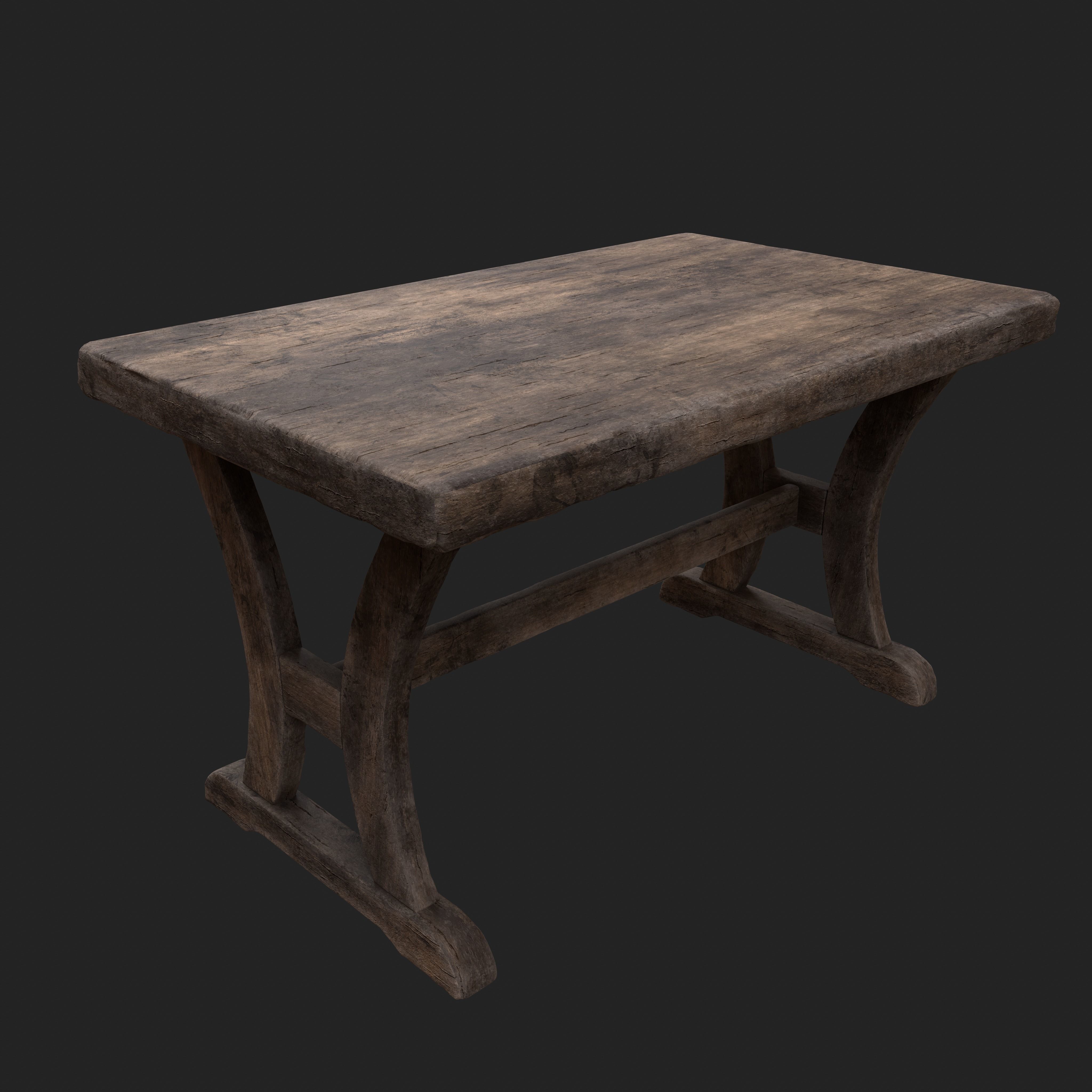Old Rustic Wooden Dinner Table High- and Low-poly Versions Low-poly 3D model_5