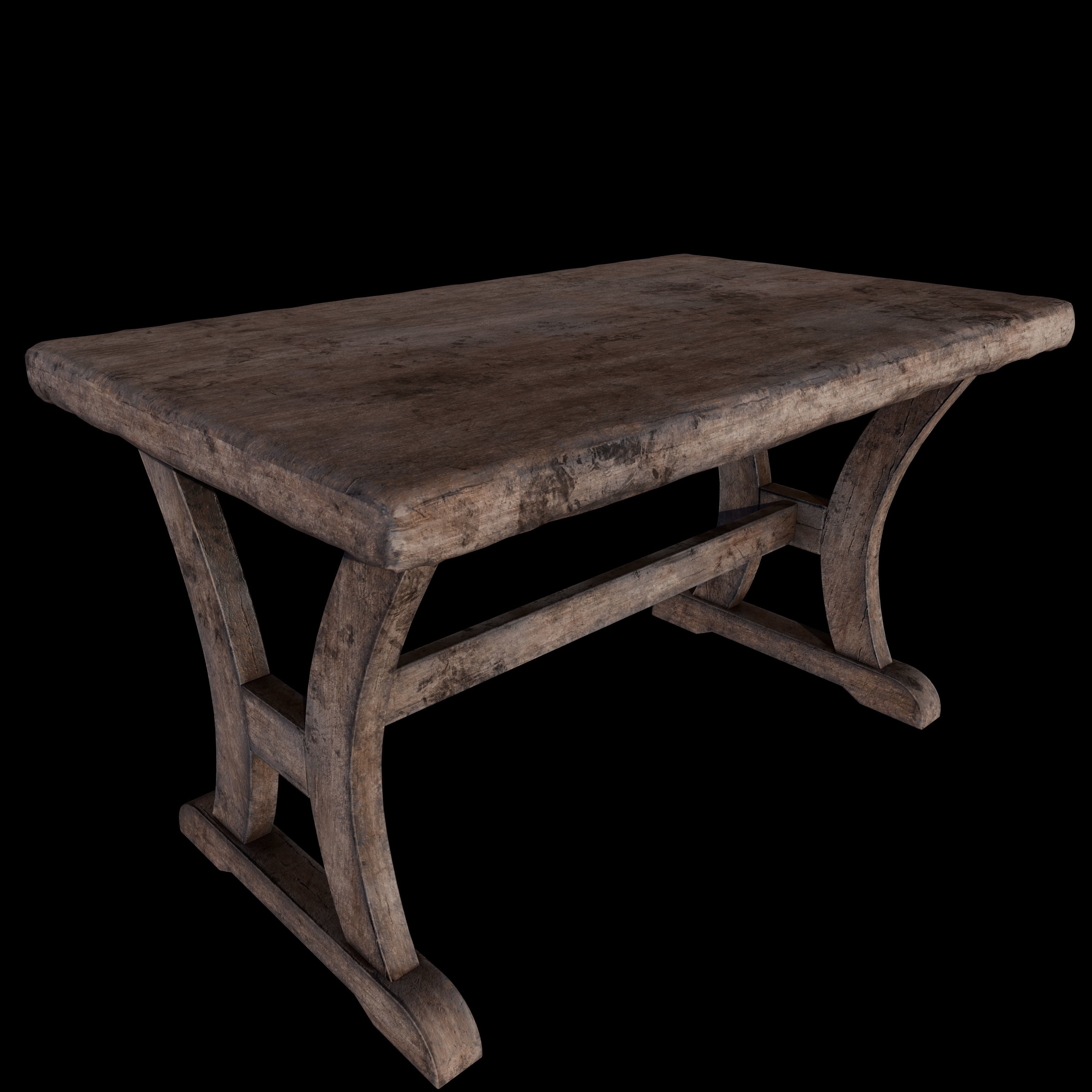 Old Rustic Wooden Dinner Table High- and Low-poly Versions Low-poly 3D model_41