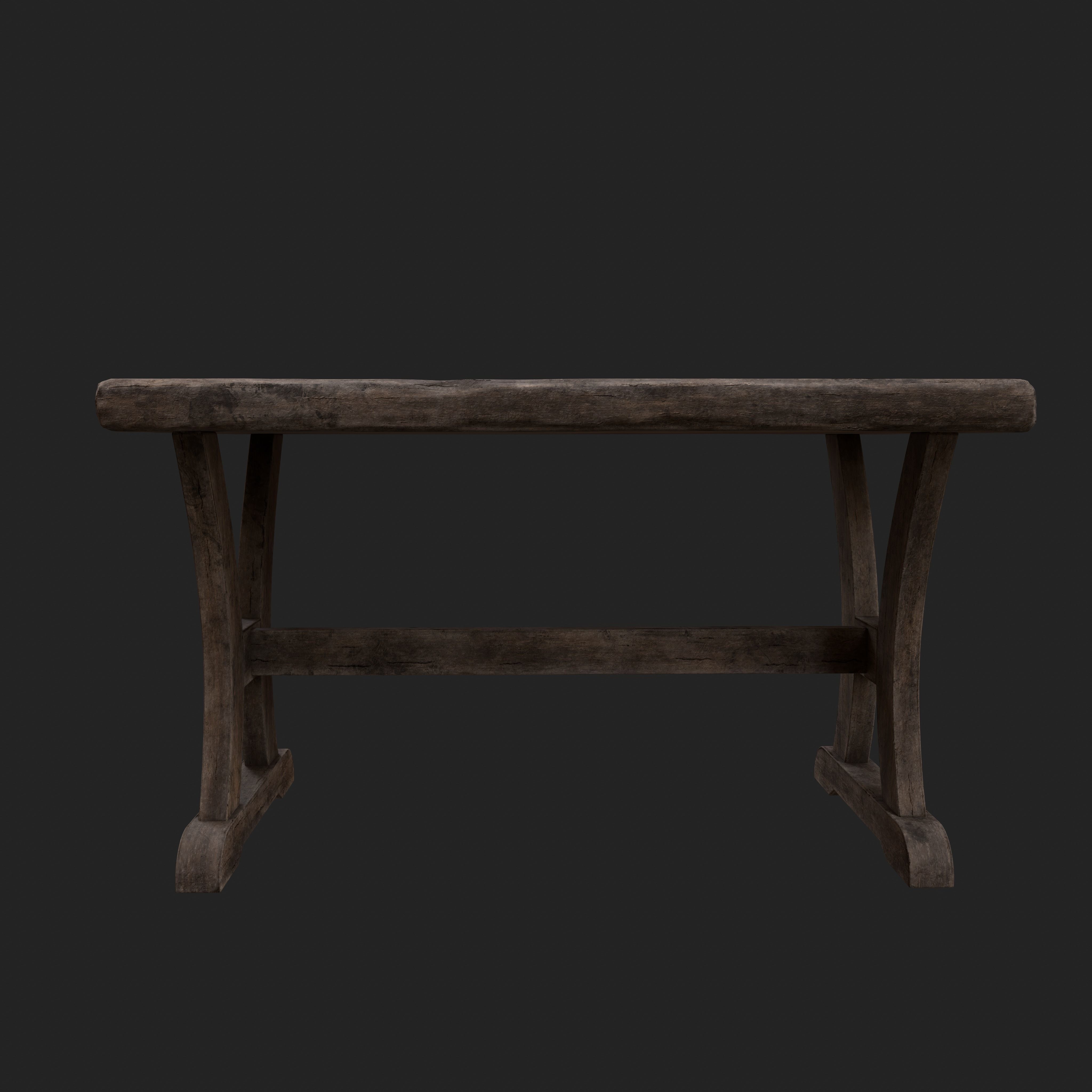 Old Rustic Wooden Dinner Table High- and Low-poly Versions Low-poly 3D model_33