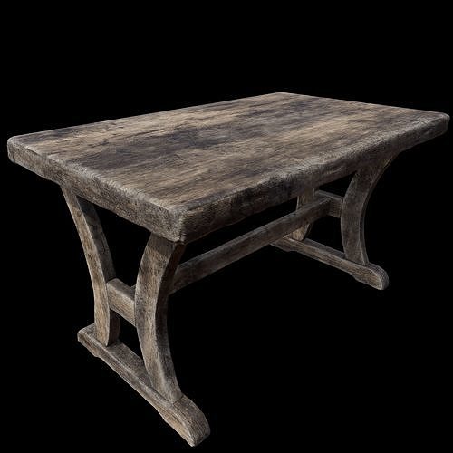 Old Rustic Wooden Dinner Table High- and Low-poly Versions Low-poly 3D model