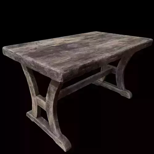 Old Rustic Wooden Dinner Table High- and Low-poly Versions