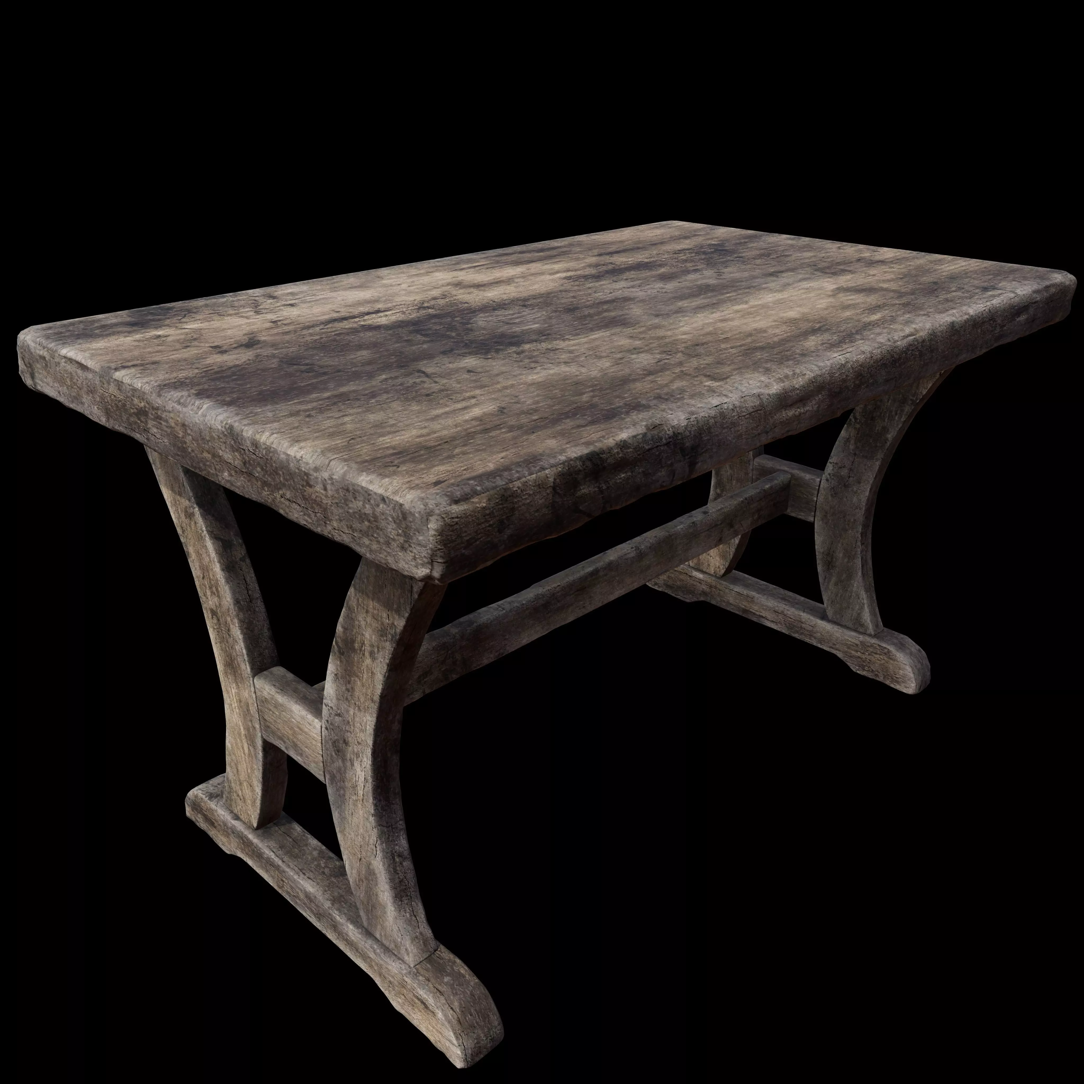 Old Rustic Wooden Dinner Table High- and Low-poly Versions Low-poly 3D model_0