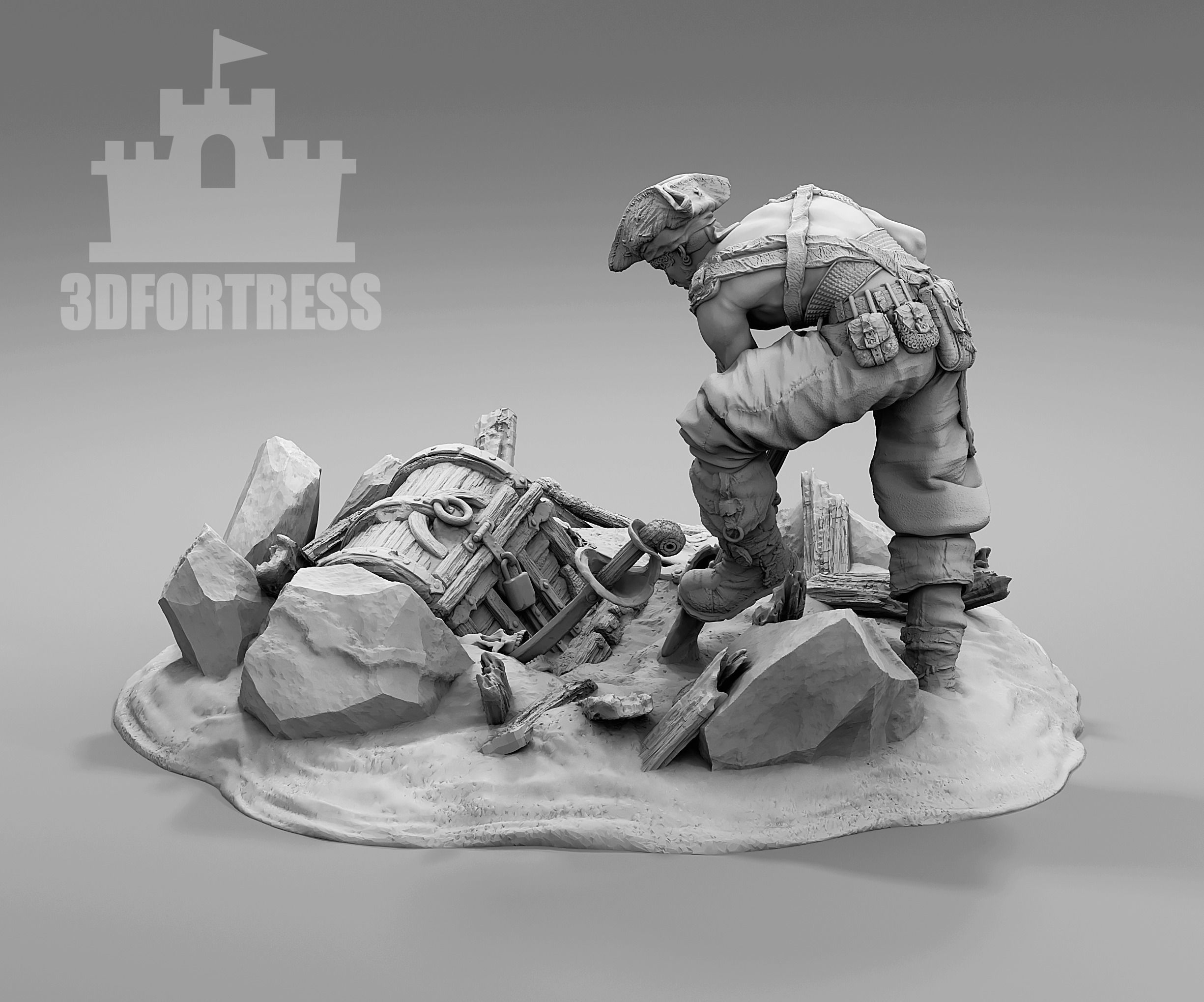 A pirate burying treasure 3D print model_1