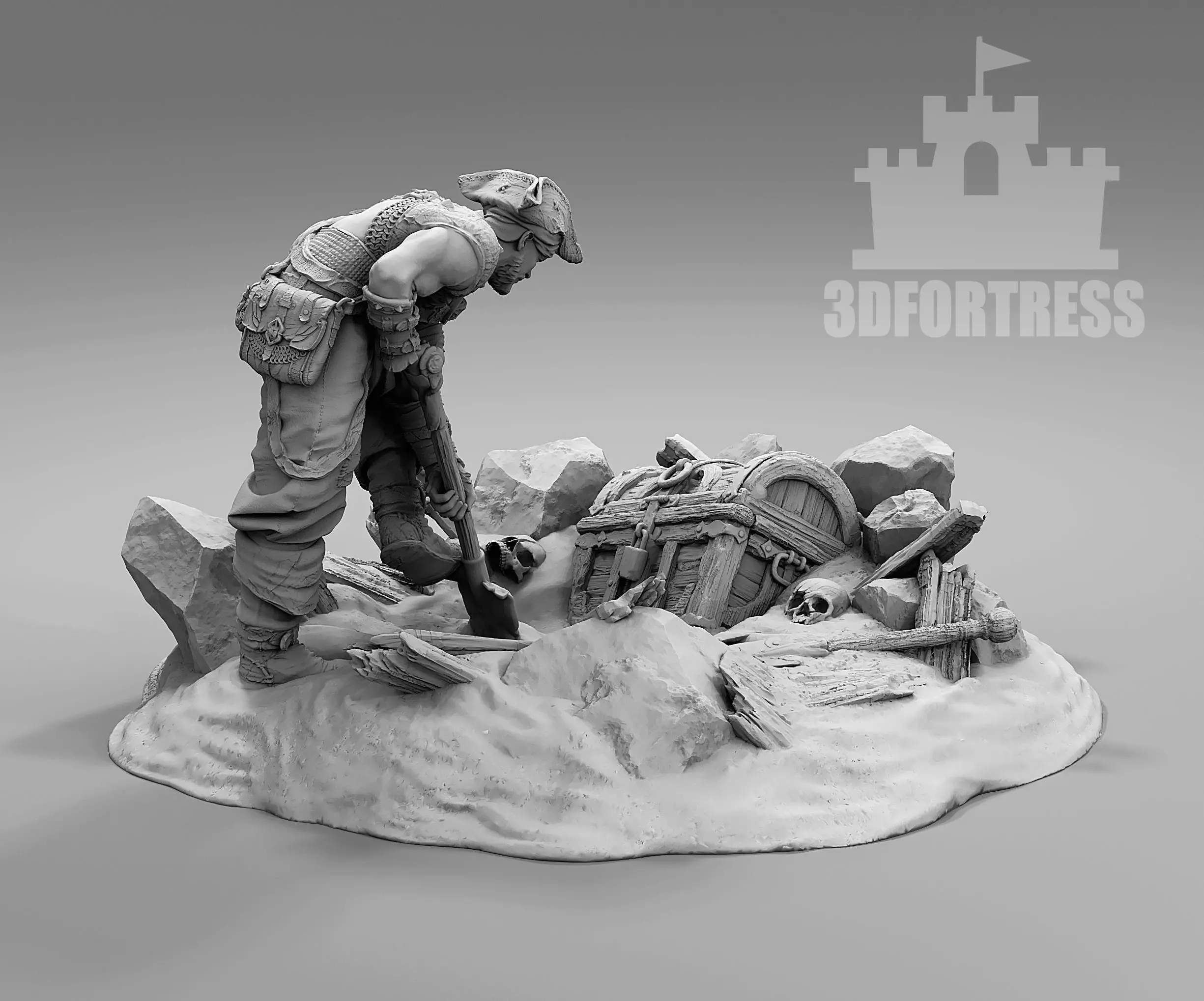 A pirate burying treasure 3D print model_0
