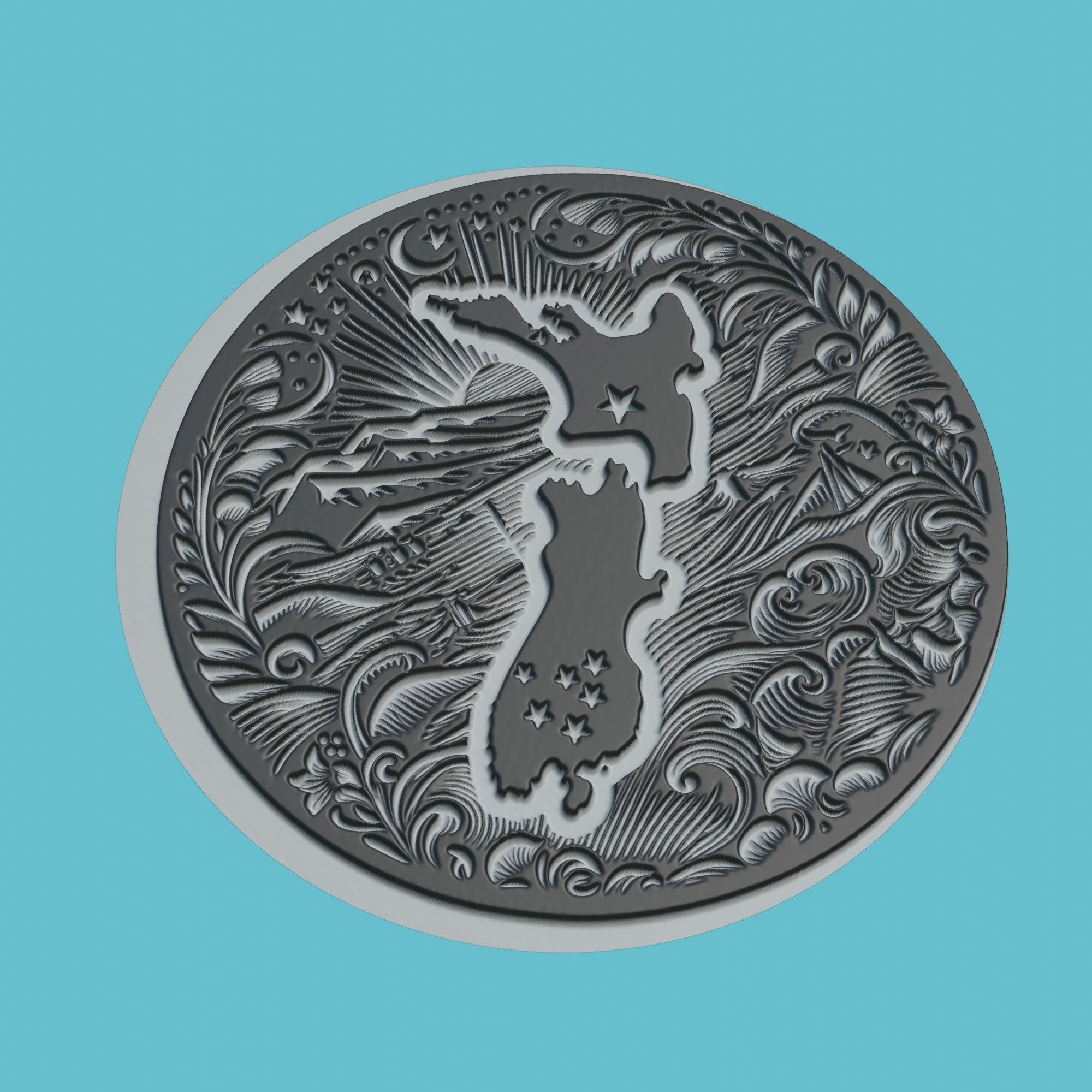 New Zealand Map Medallion Wall Art Printer 3D print model_1