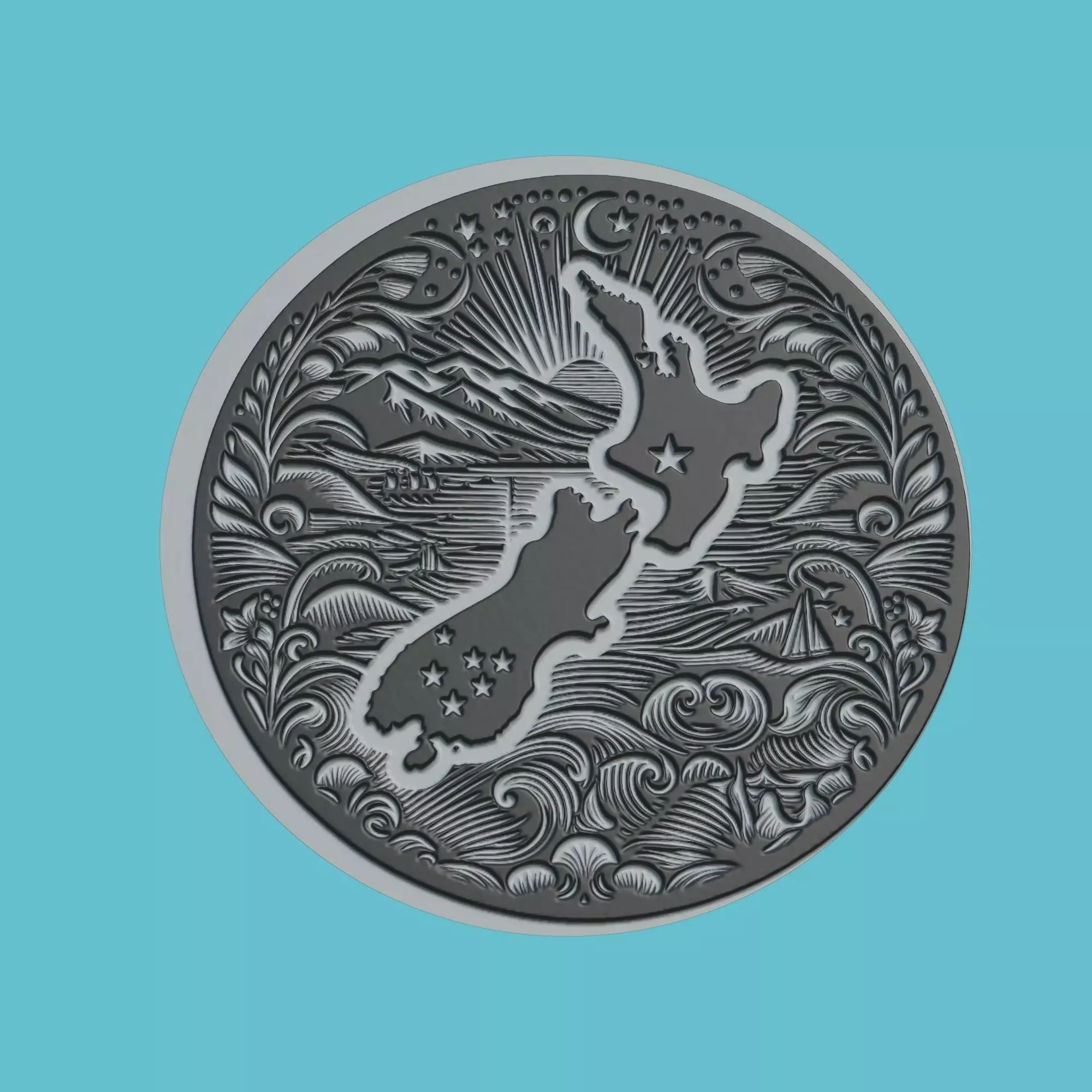 New Zealand Map Medallion Wall Art Printer 3D print model_0