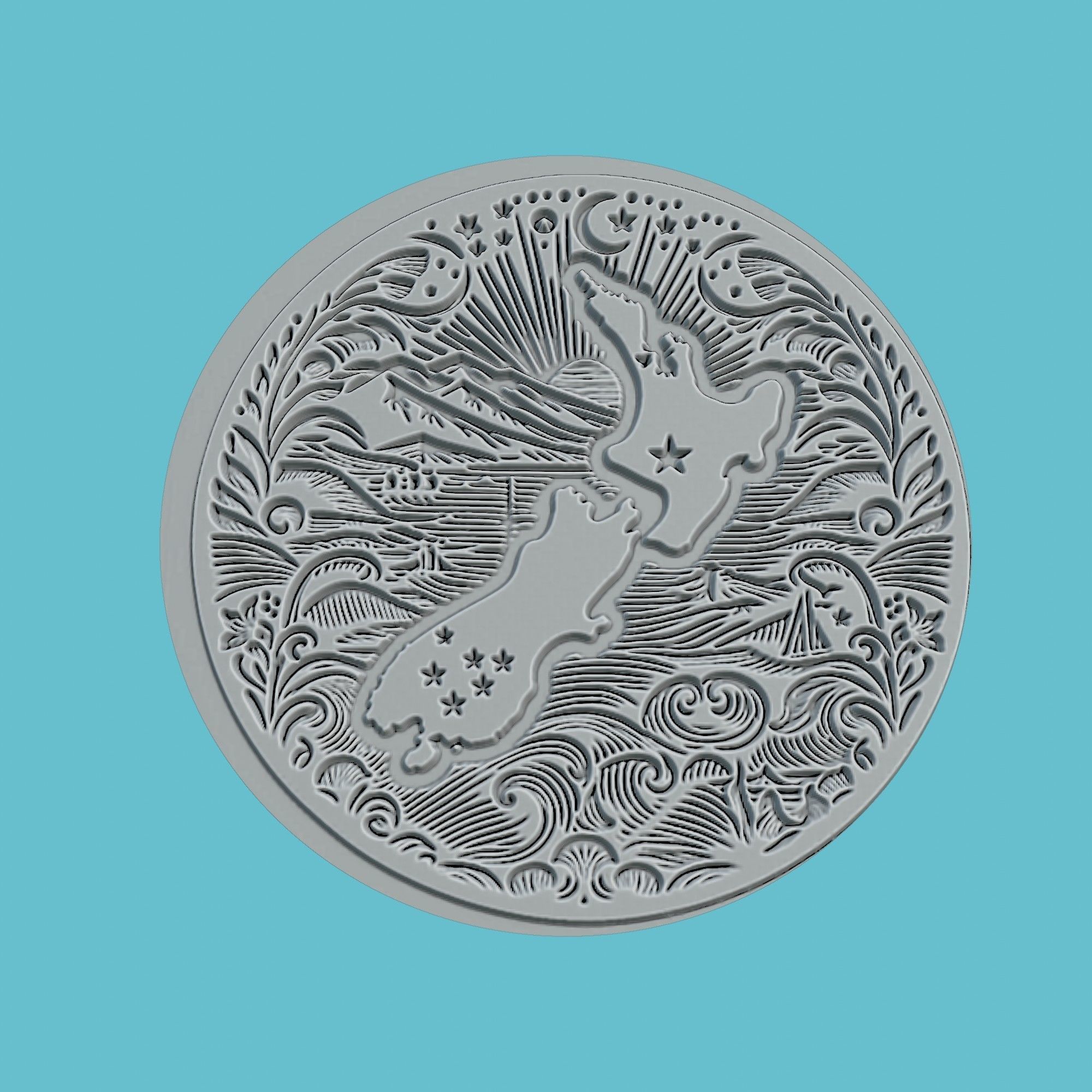New Zealand Map Medallion Wall Art Printer 3D print model_2
