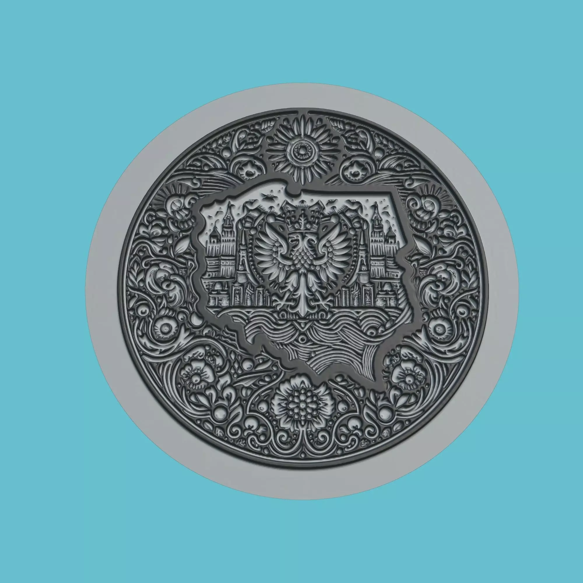 Poland Map Medallion Wall Art Printer 3D print model_0