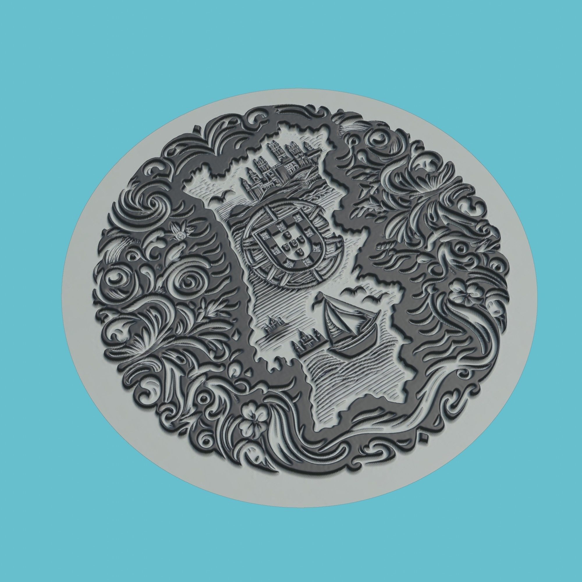 Portugal Map Medallion Wall Art Printer 3D print model_1