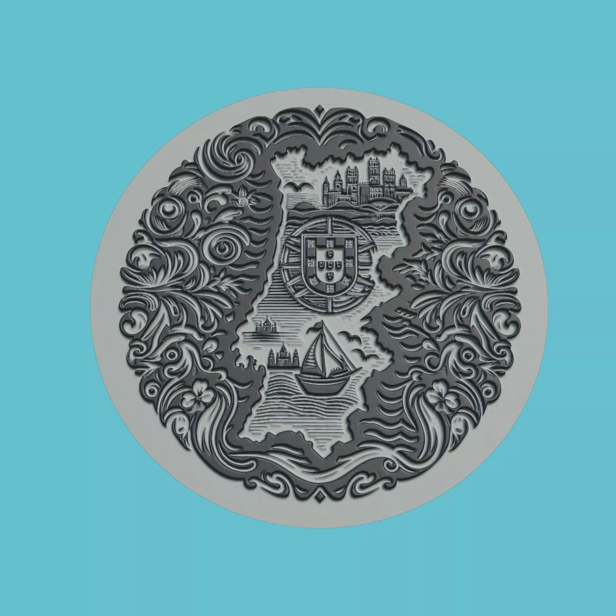 Portugal Map Medallion Wall Art Printer 3D print model_0