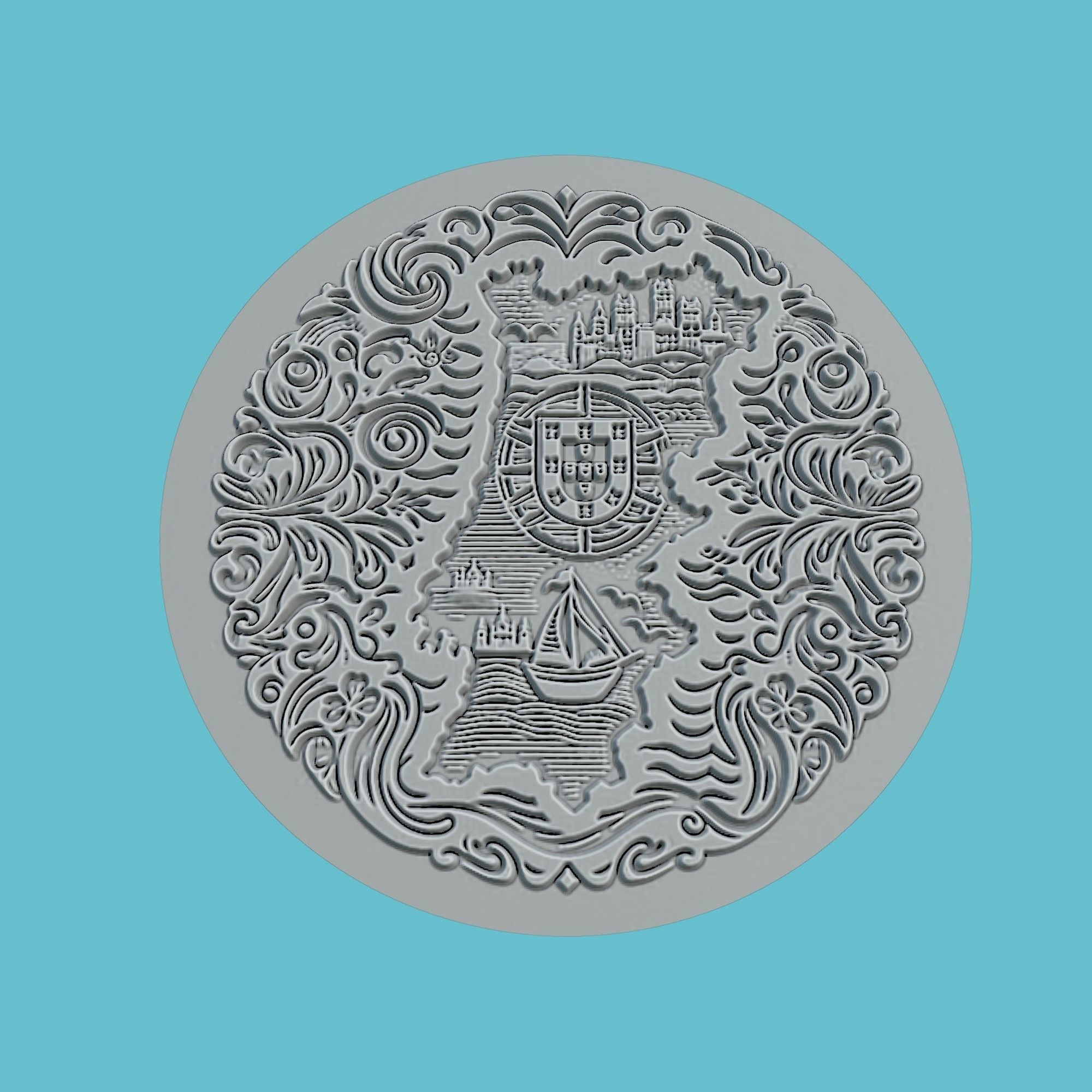 Portugal Map Medallion Wall Art Printer 3D print model_2