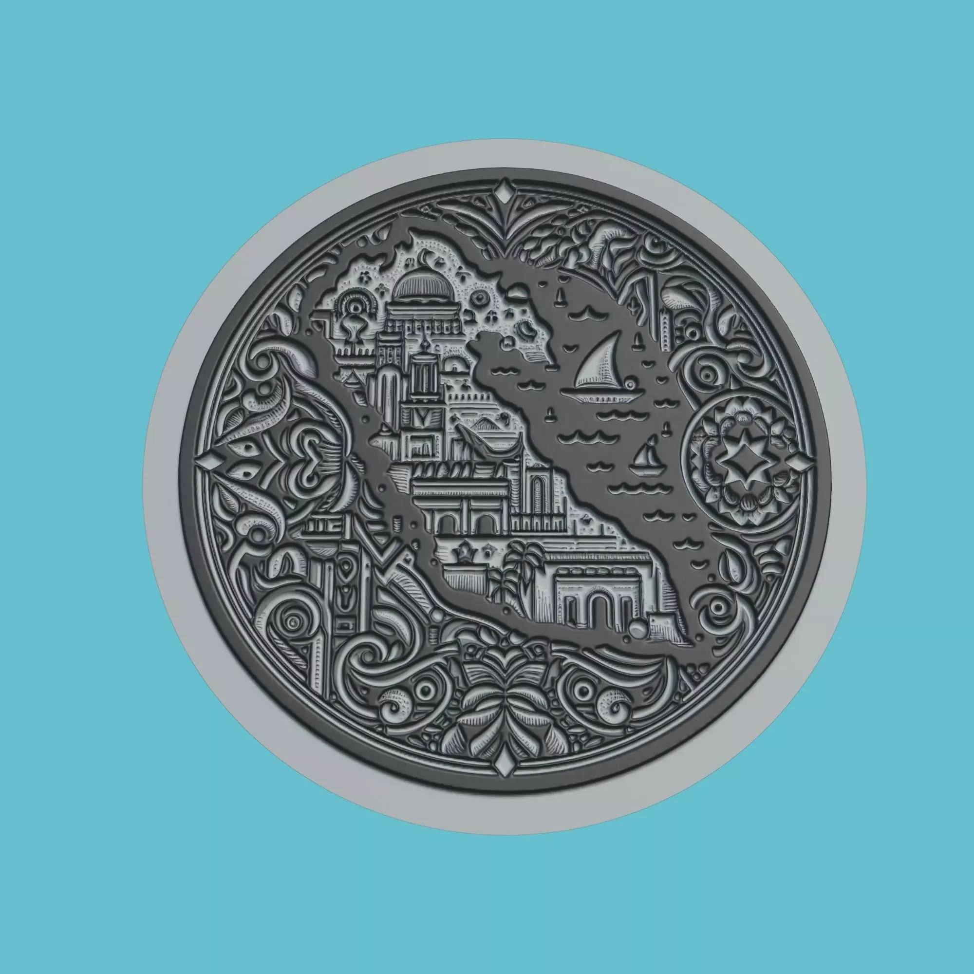Qatar Map Medallion Wall Art Printer 3D print model