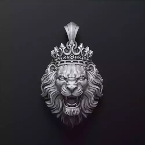 Lion With Crown Pendant  Royal 3D Printable Jewelry Model