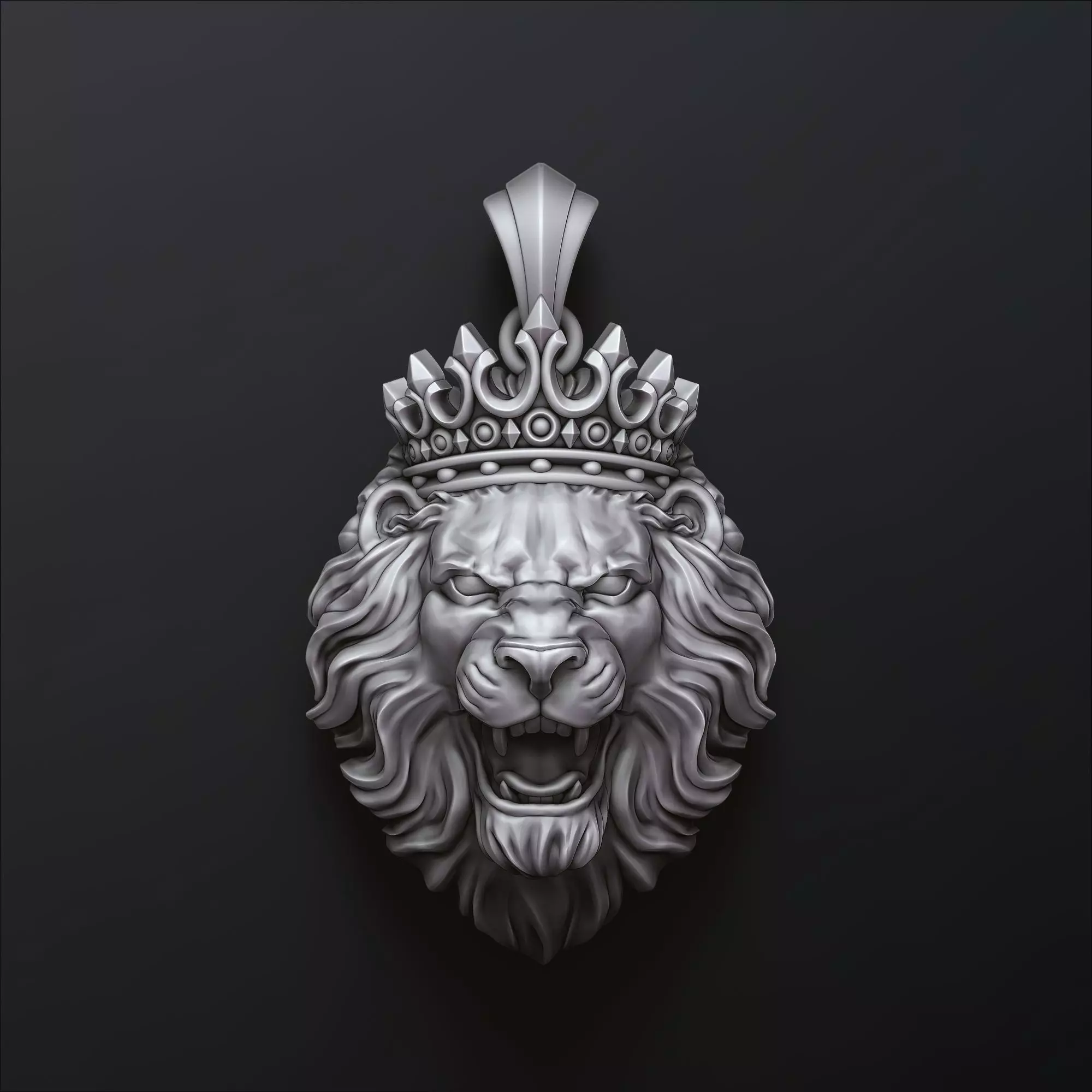 Lion With Crown Pendant Royal 3D Printable Jewelry Model 3D print model_0