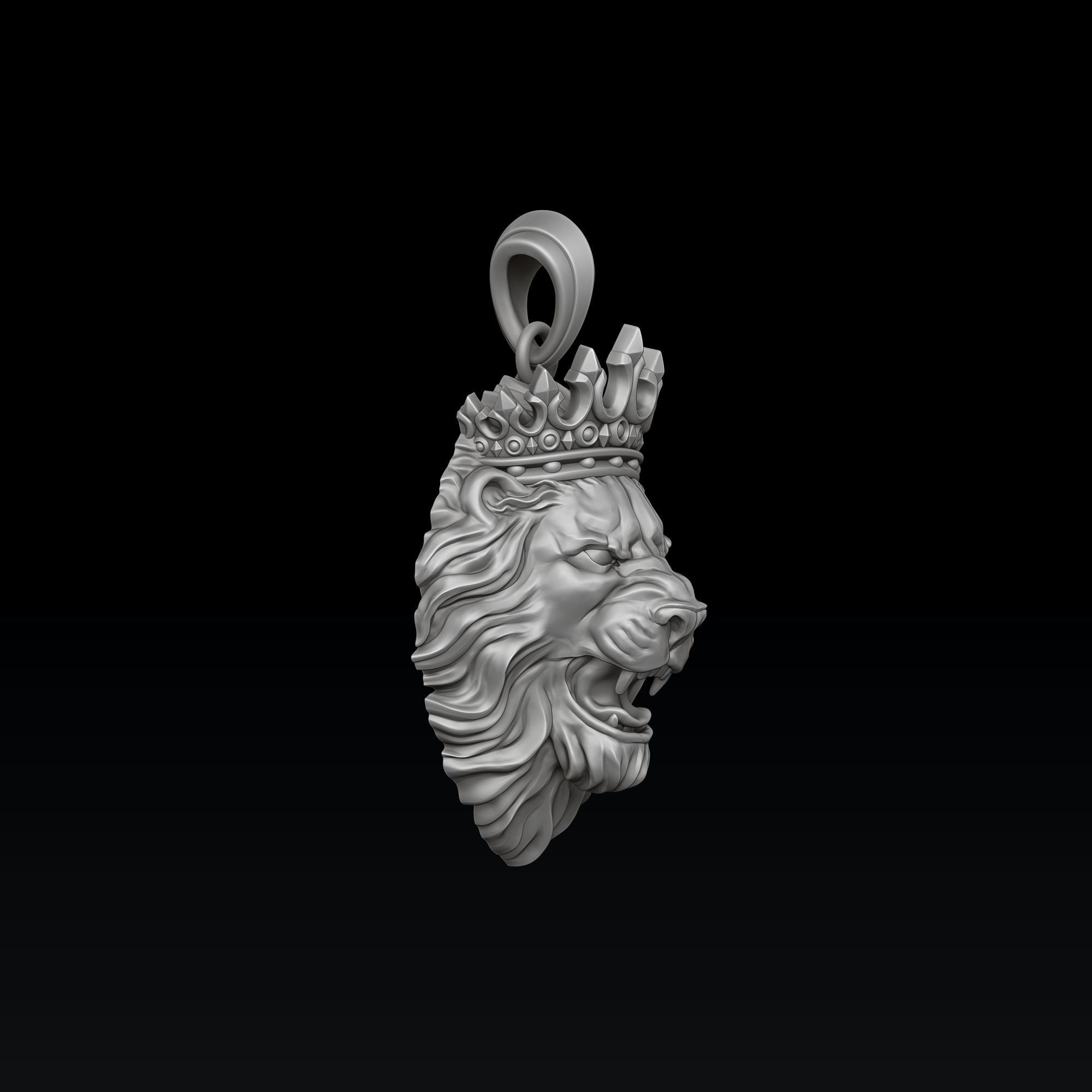 Lion With Crown Pendant Royal 3D Printable Jewelry Model 3D print model_1