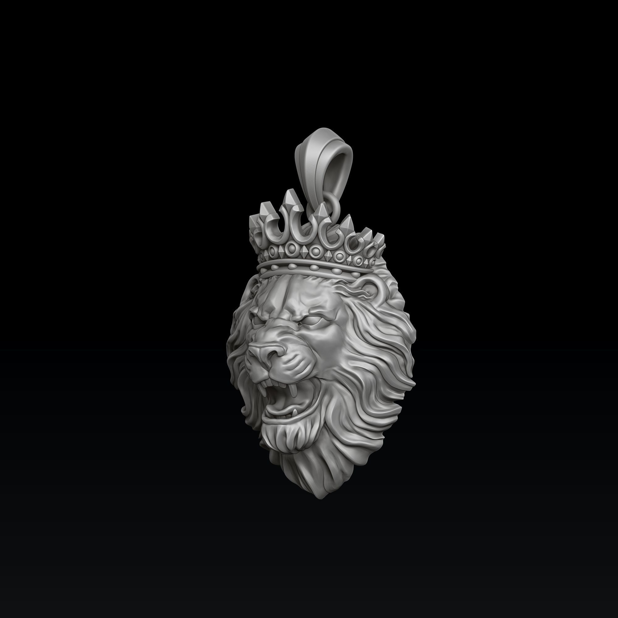 Lion With Crown Pendant Royal 3D Printable Jewelry Model 3D print model_7