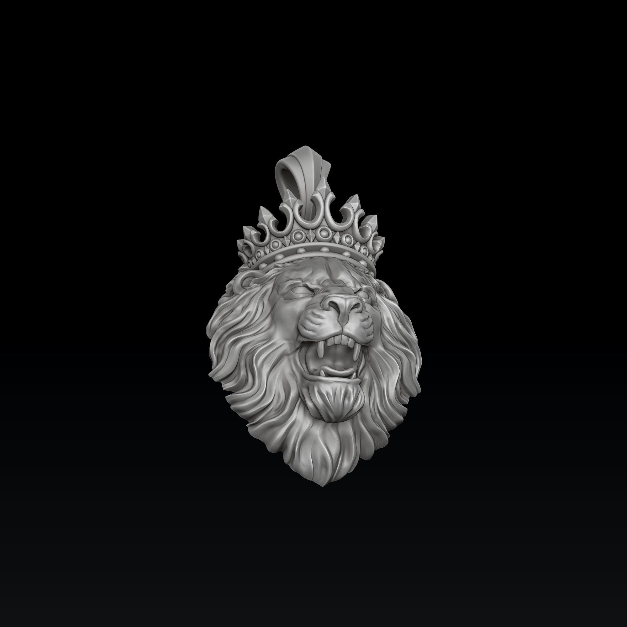 Lion With Crown Pendant Royal 3D Printable Jewelry Model 3D print model_4