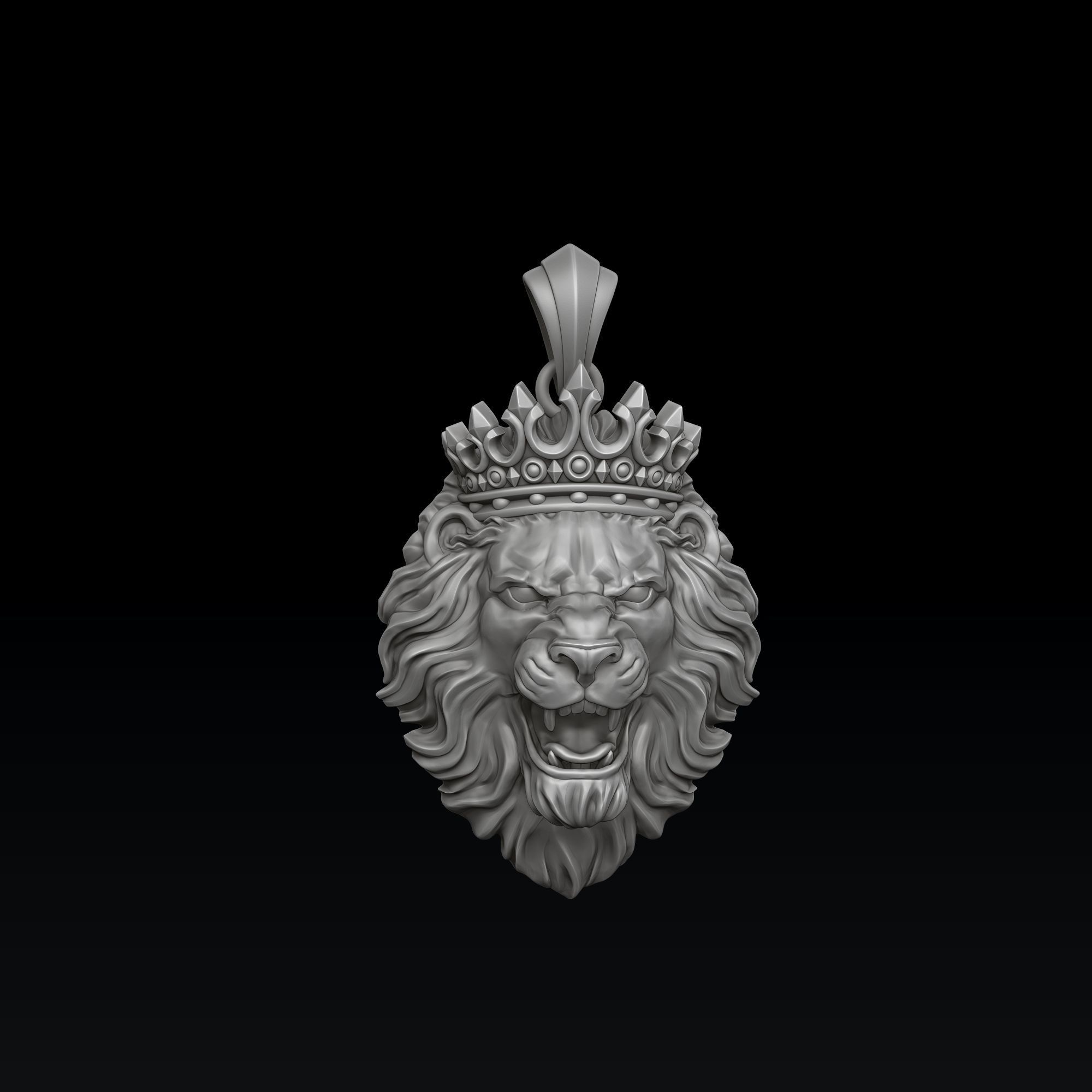 Lion With Crown Pendant Royal 3D Printable Jewelry Model 3D print model_6