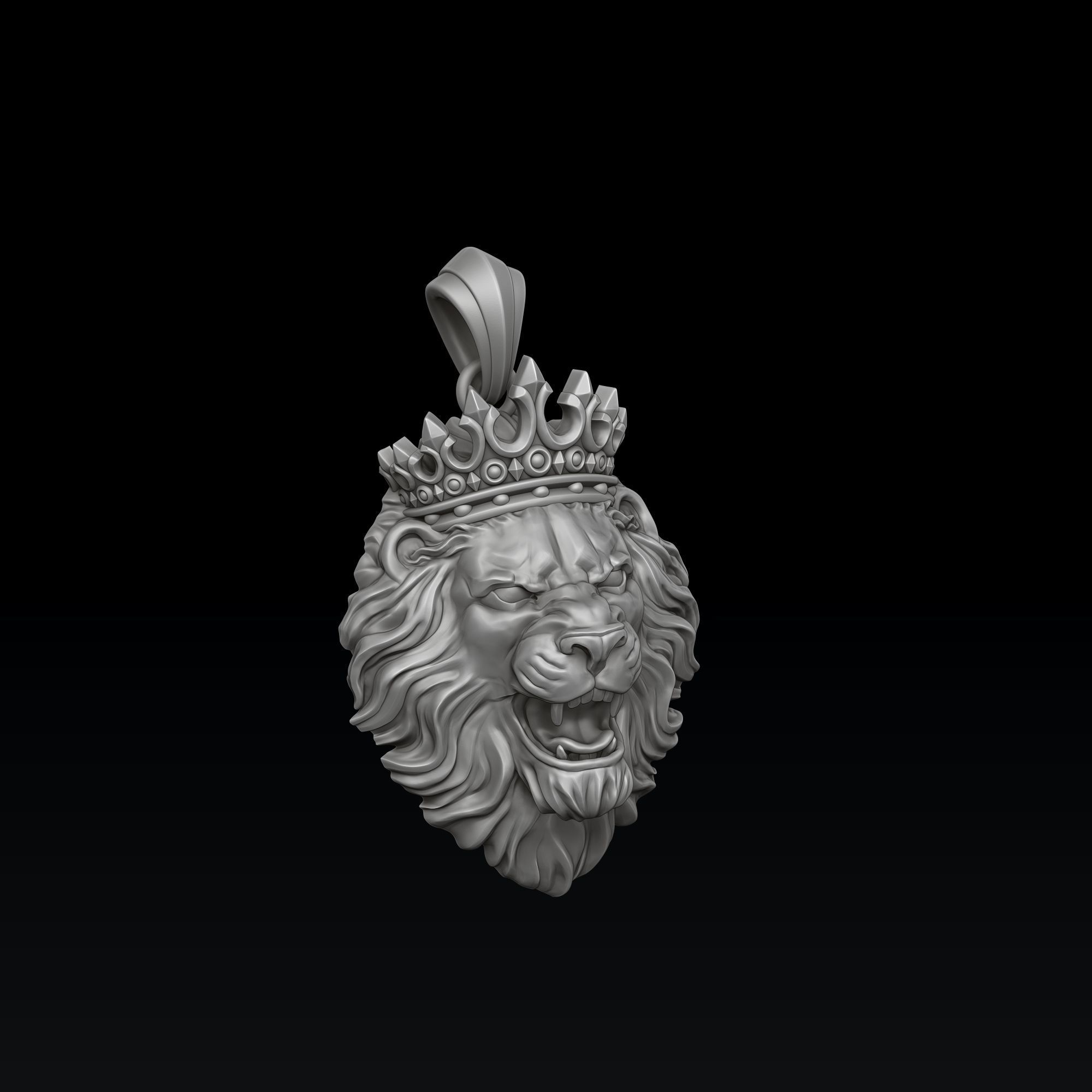 Lion With Crown Pendant Royal 3D Printable Jewelry Model 3D print model_2