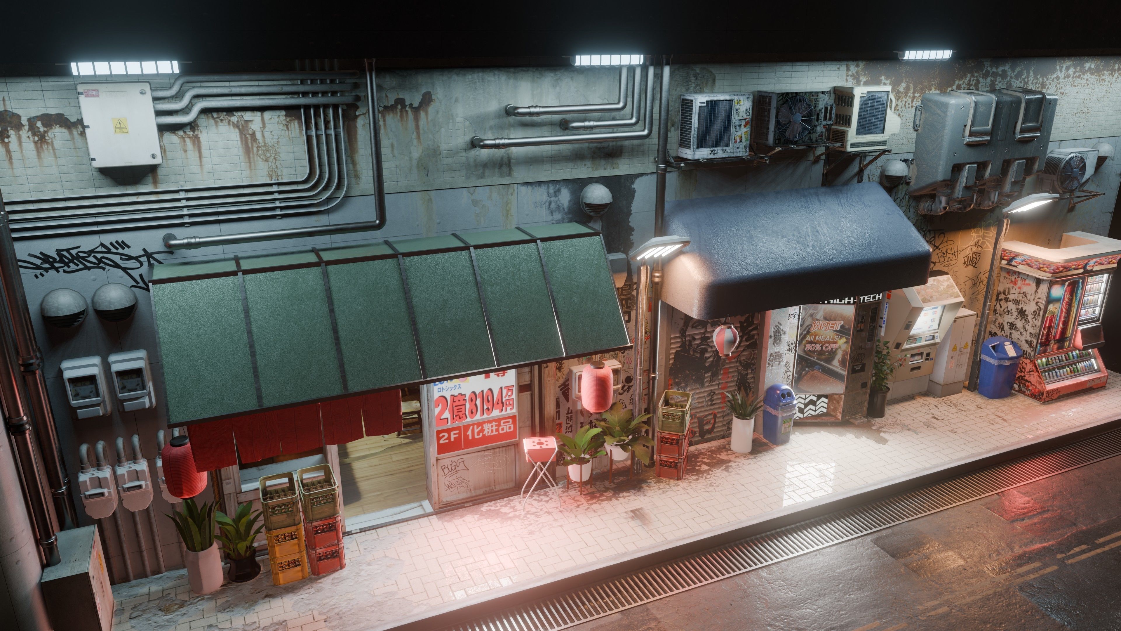 Cyberpunk Street And Vending Machine Low-poly 3D model_5
