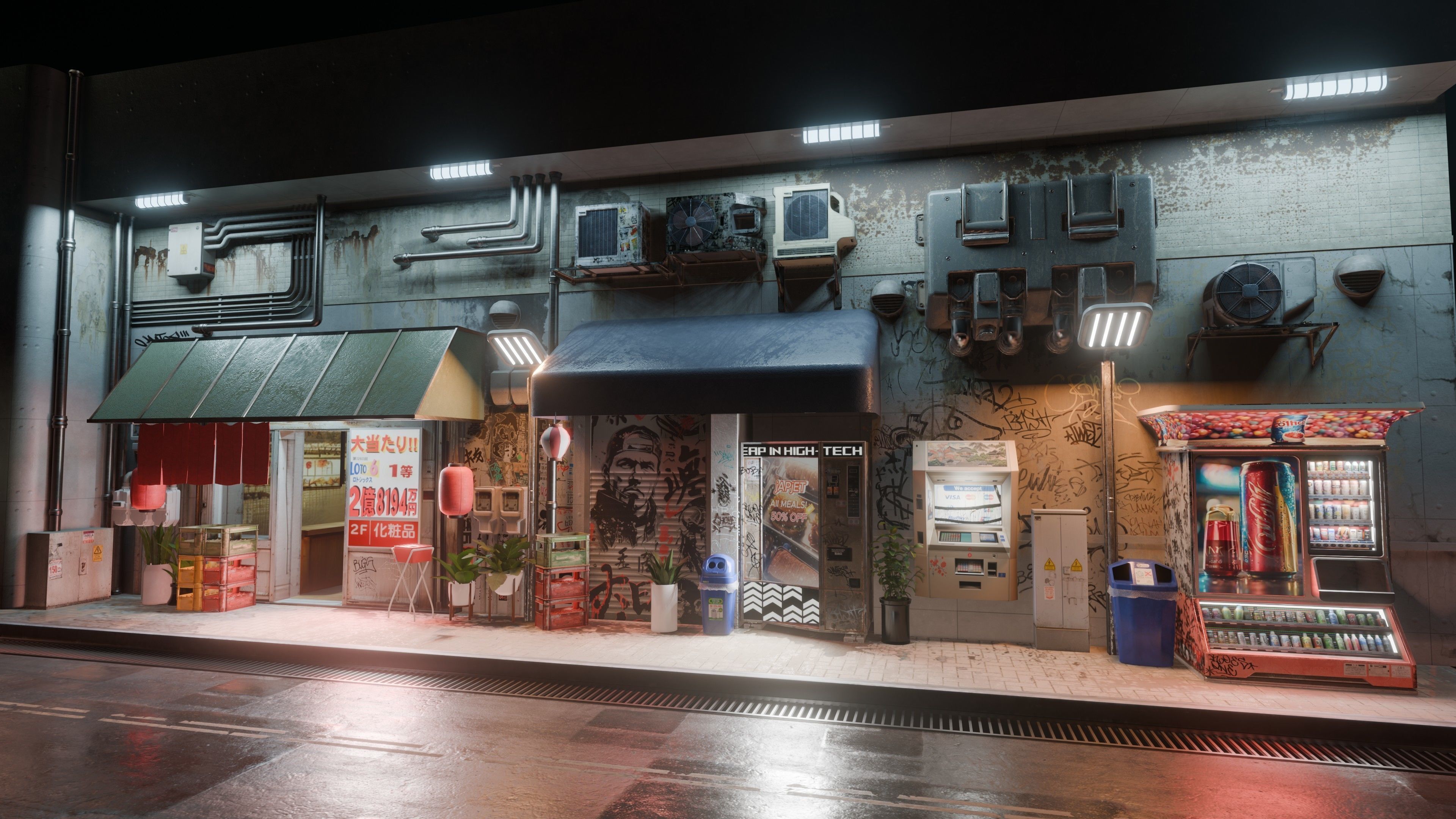 Cyberpunk Street And Vending Machine Low-poly 3D model_10