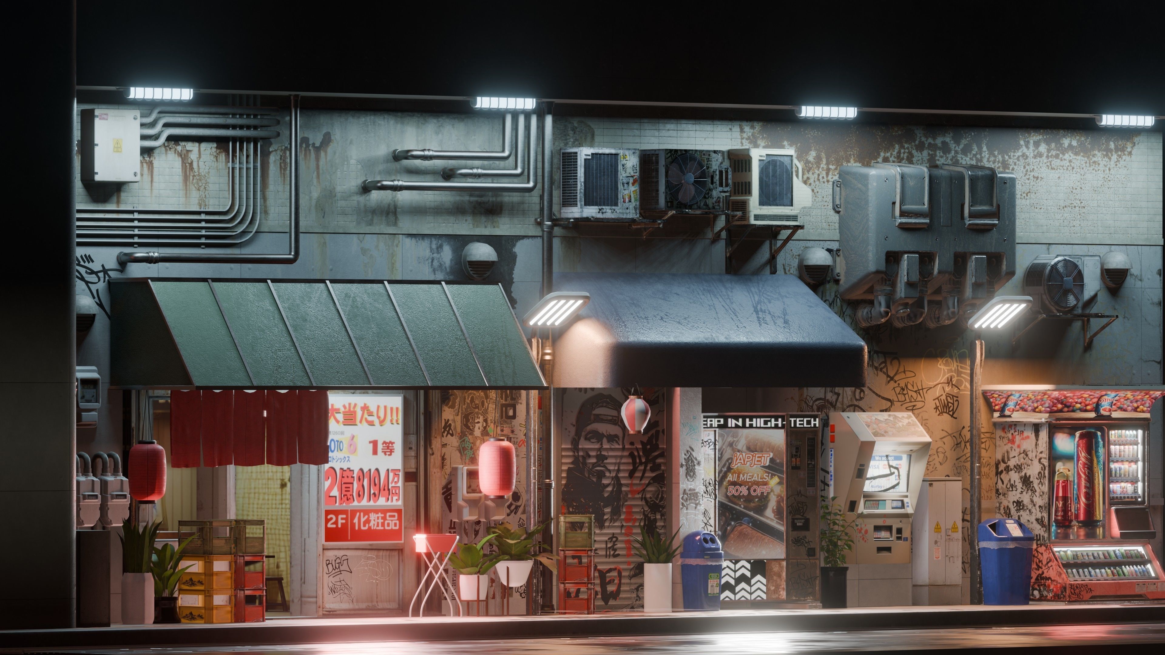 Cyberpunk Street And Vending Machine Low-poly 3D model_2