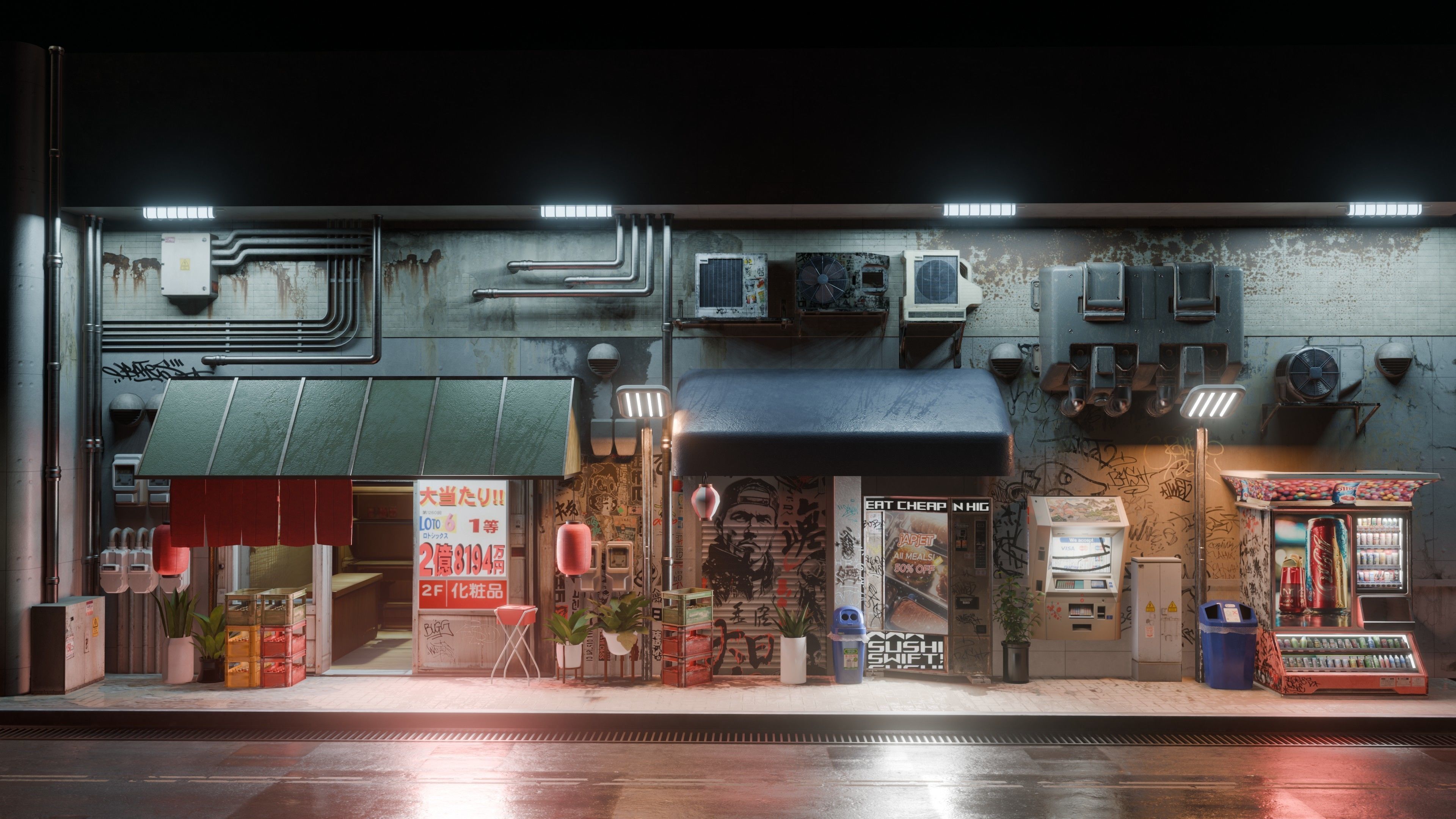 Cyberpunk Street And Vending Machine Low-poly 3D model_9