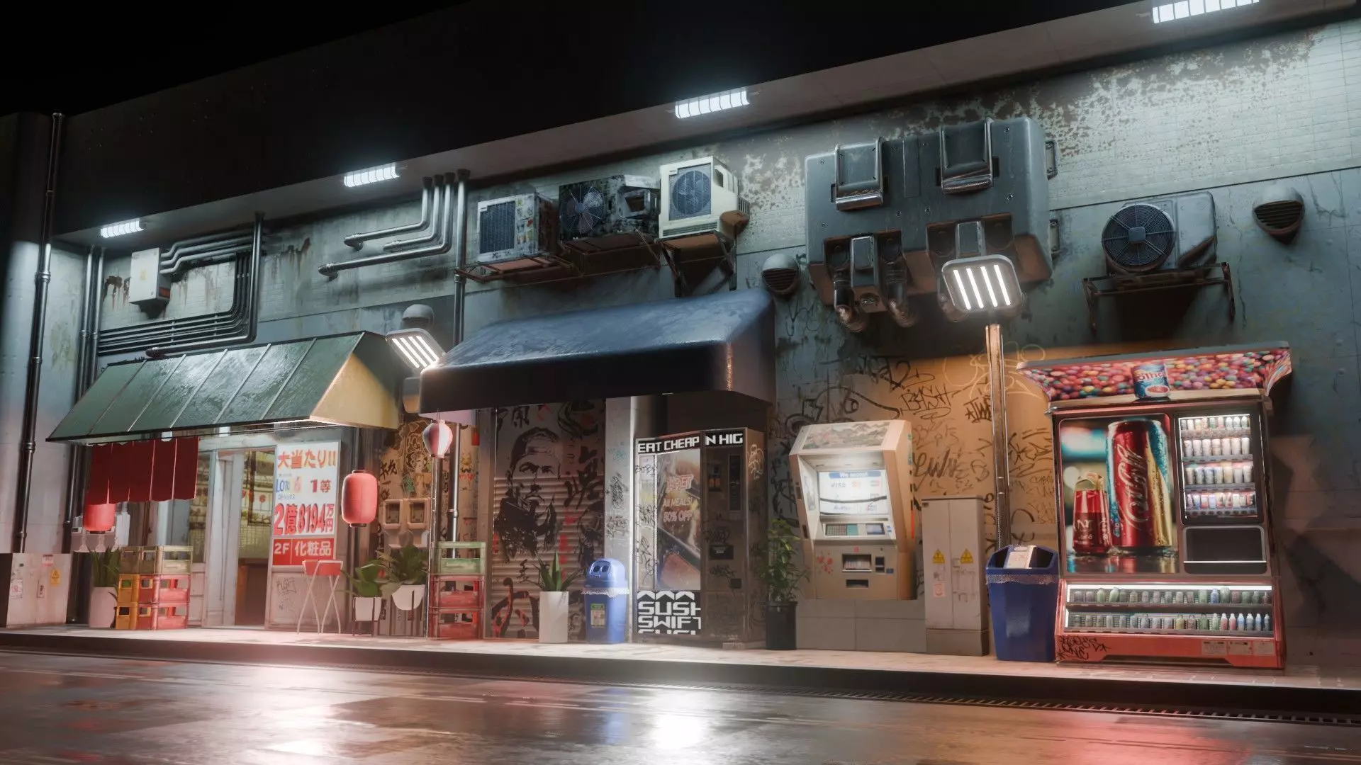Cyberpunk Street And Vending Machine Low-poly 3D model_0