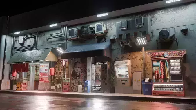 Cyberpunk Street And Vending Machine Low-poly 3D model