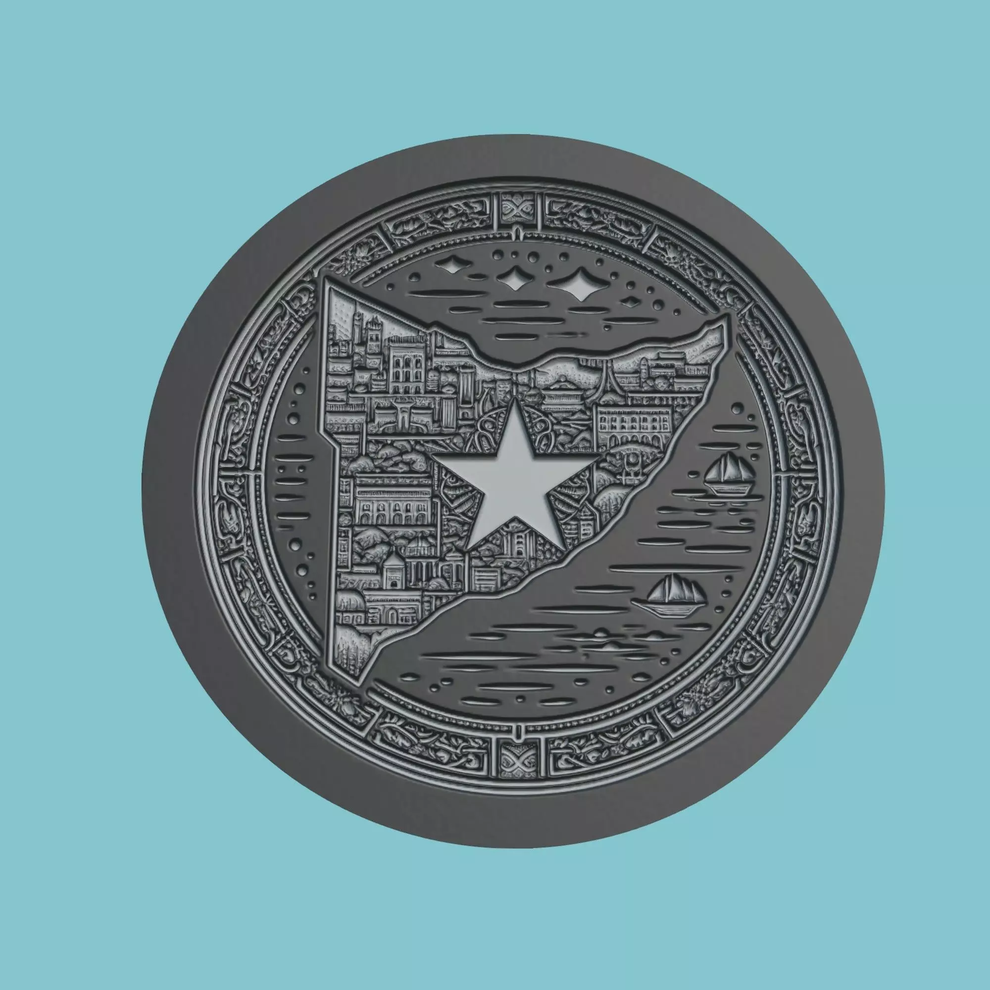 Somalia Map Medallion Wall Art Printer 3D print model_0