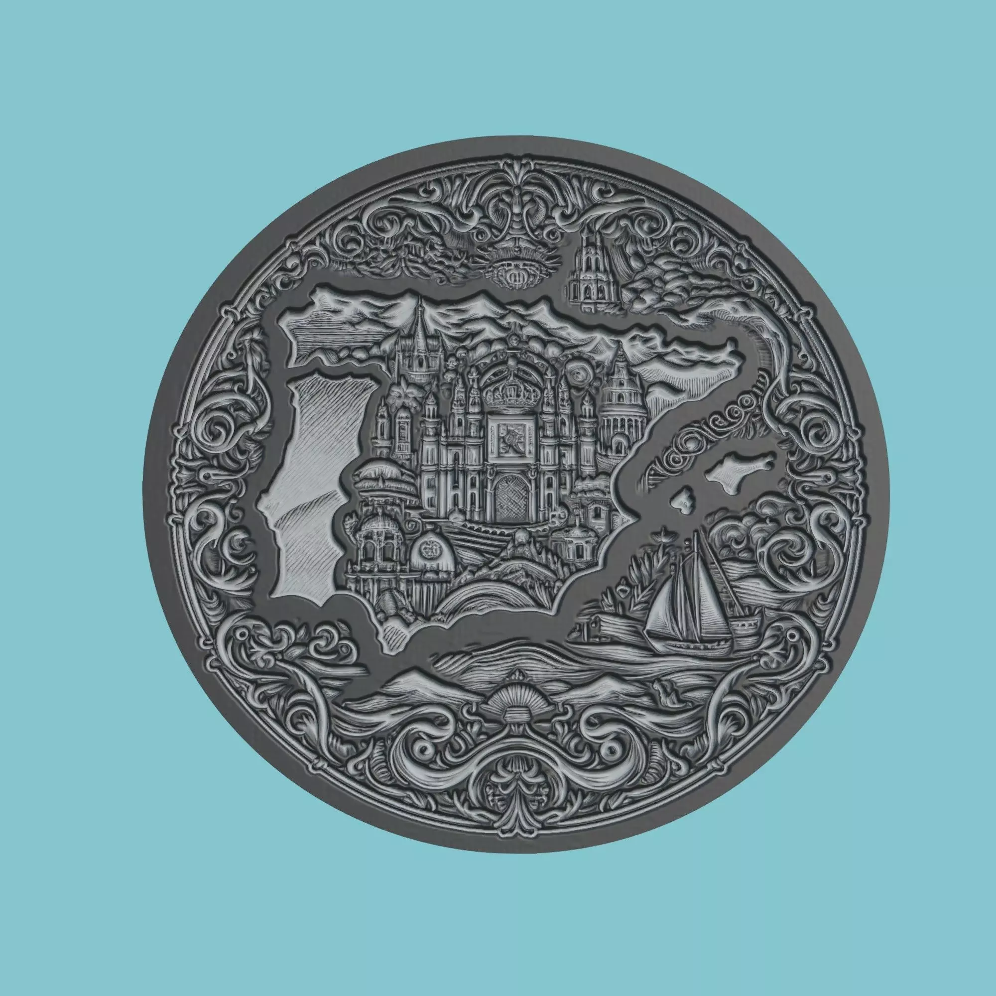 Spain Map Medallion Wall Art Printer 3D print model_0