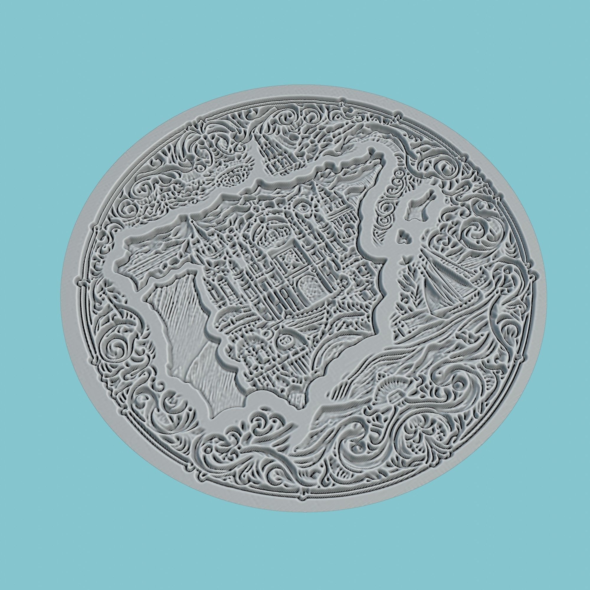 Spain Map Medallion Wall Art Printer 3D print model_3