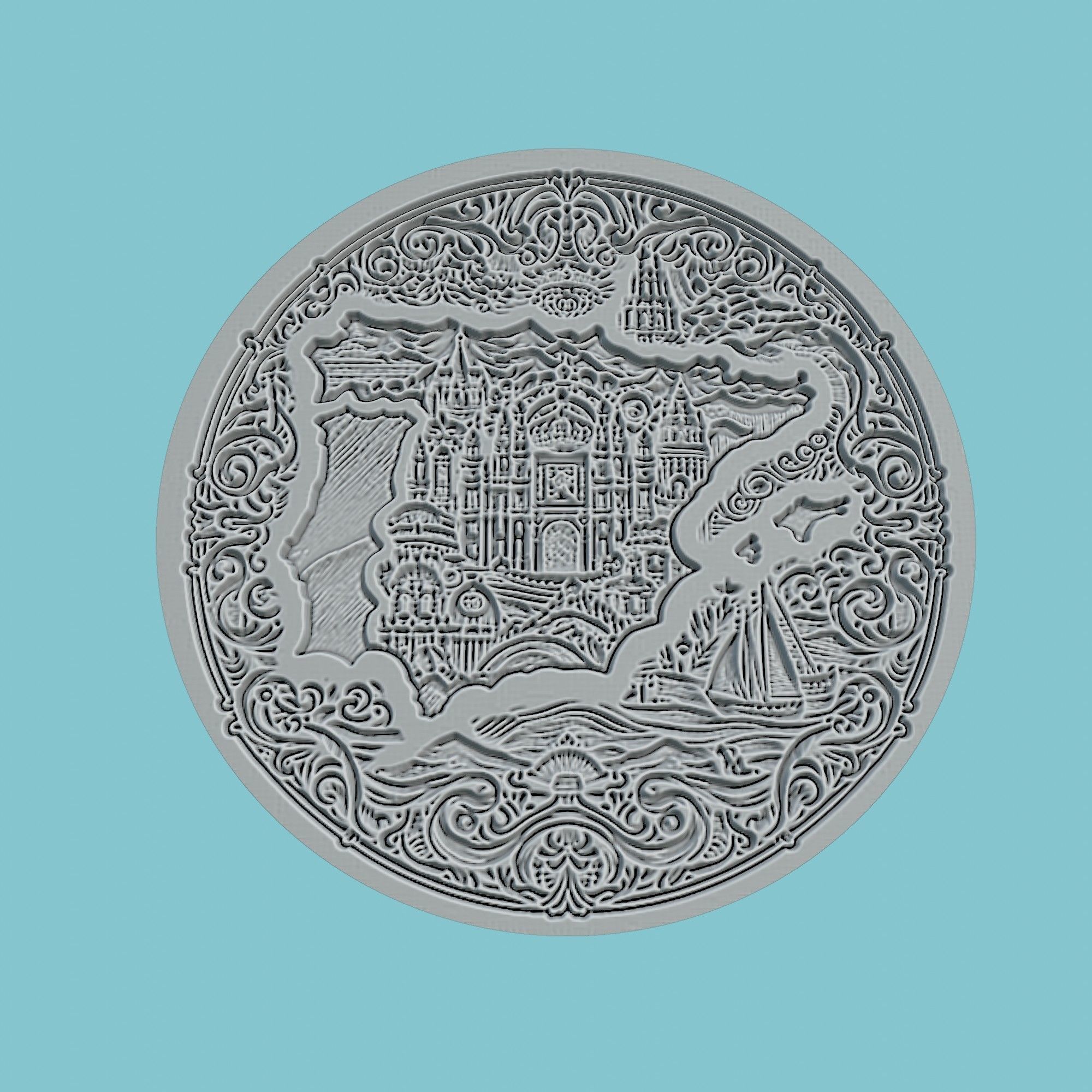 Spain Map Medallion Wall Art Printer 3D print model_2