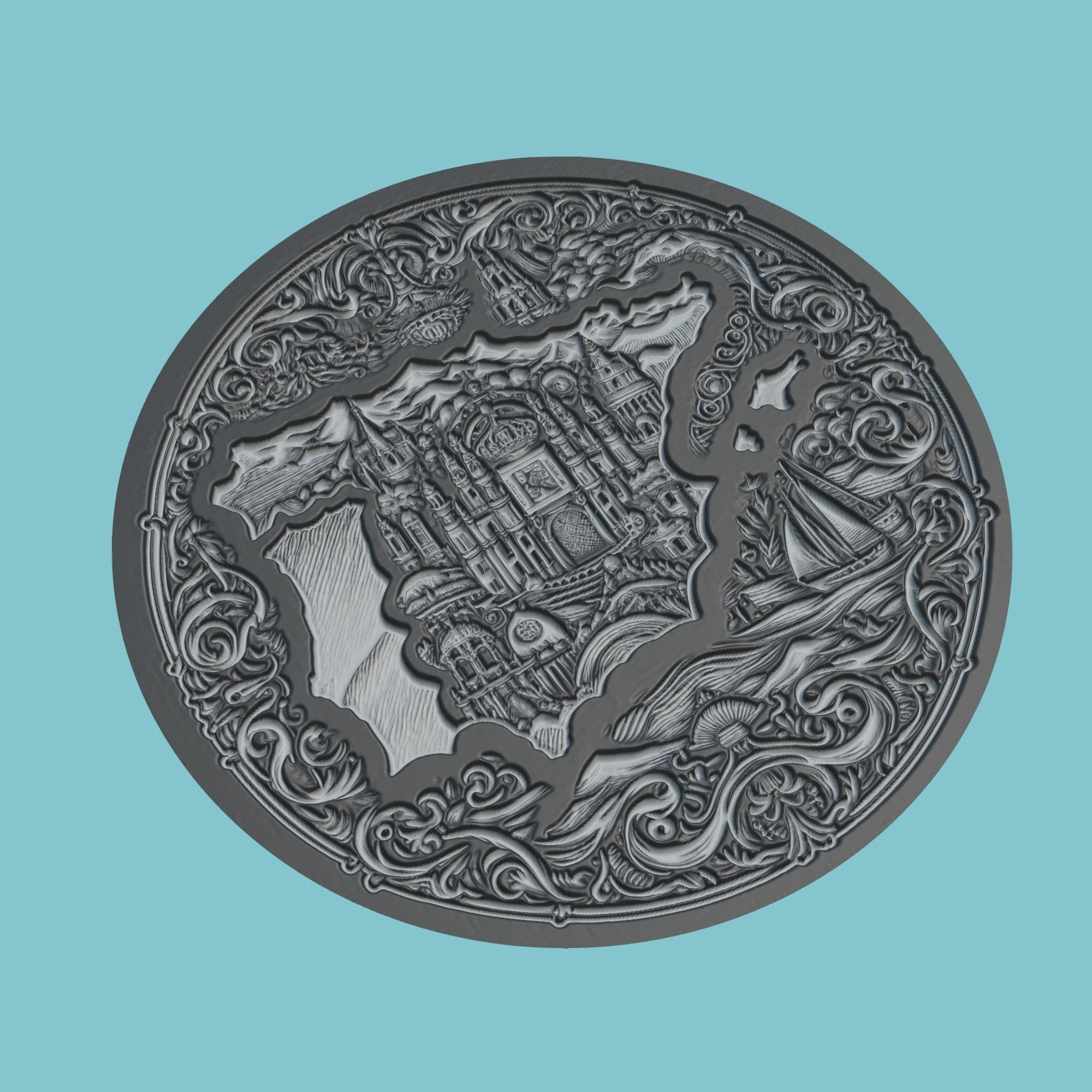 Spain Map Medallion Wall Art Printer 3D print model_1