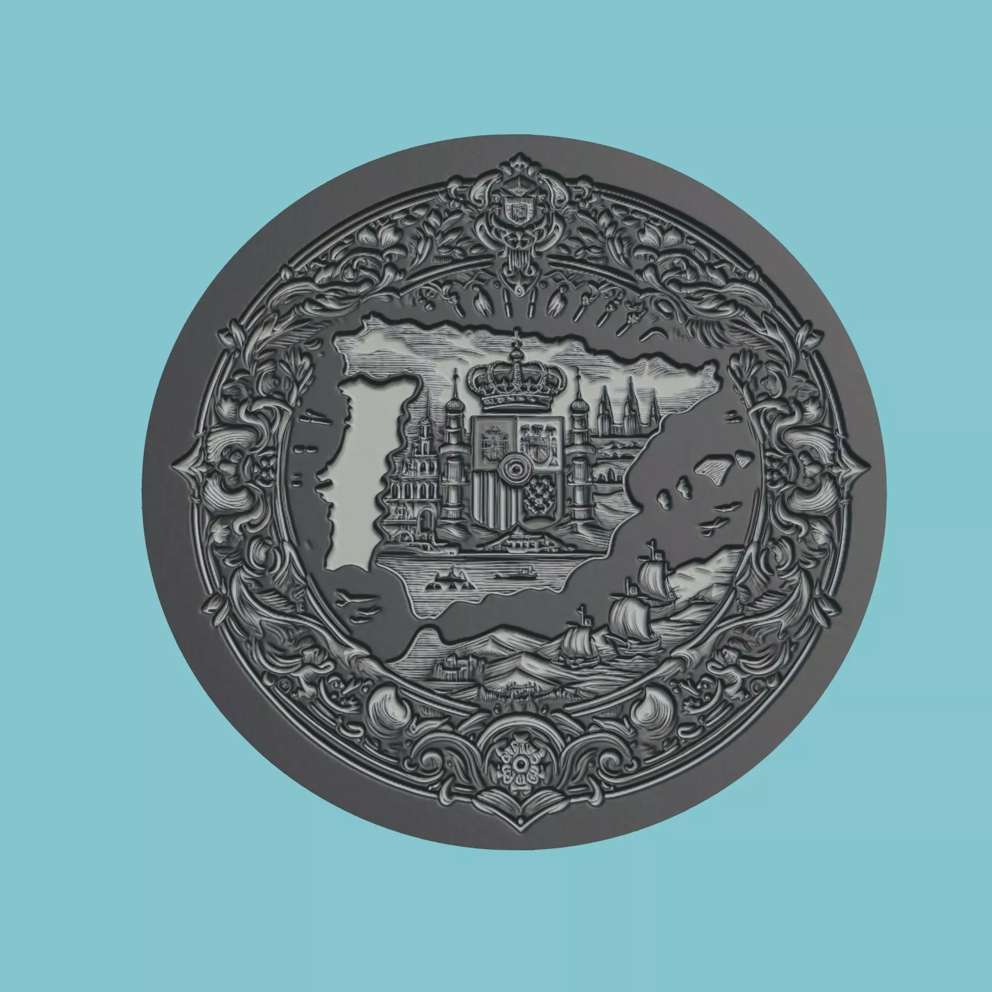 Spain Map Medallion Wall Art Printer 3D print model_0