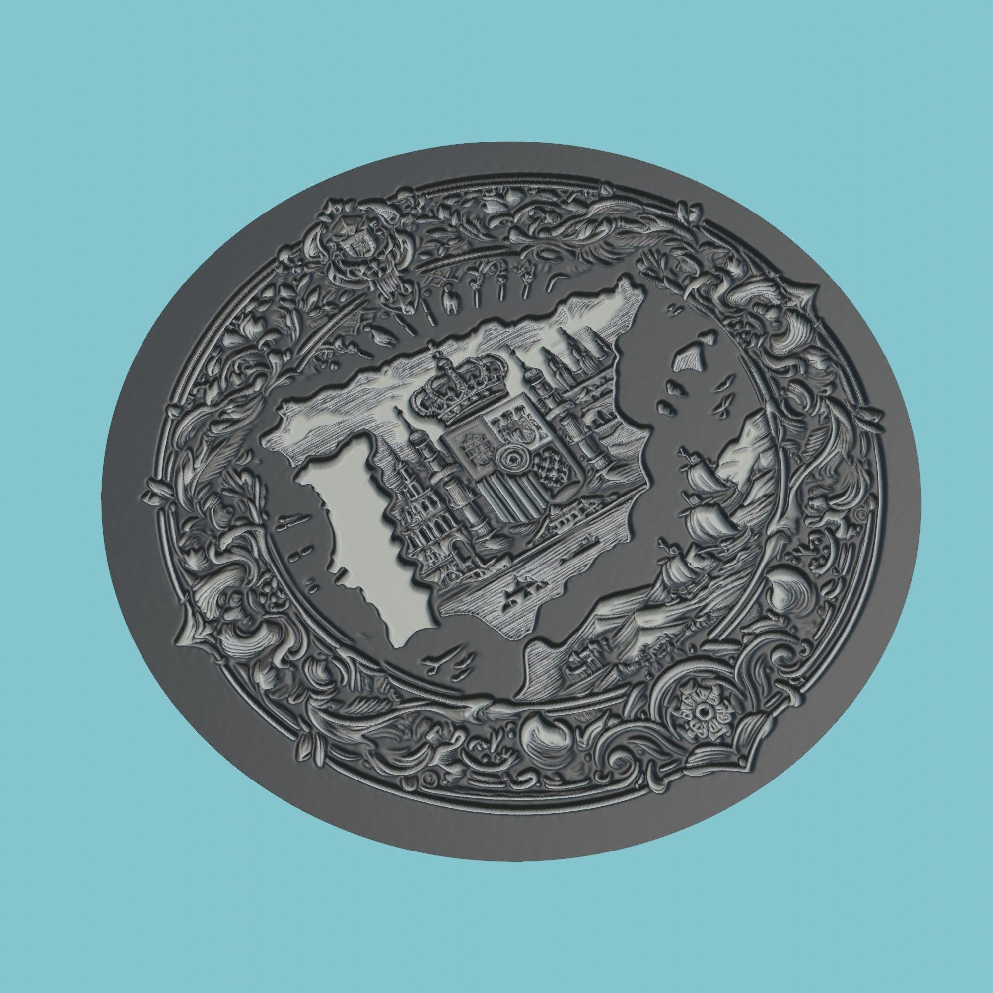 Spain Map Medallion Wall Art Printer 3D print model_1