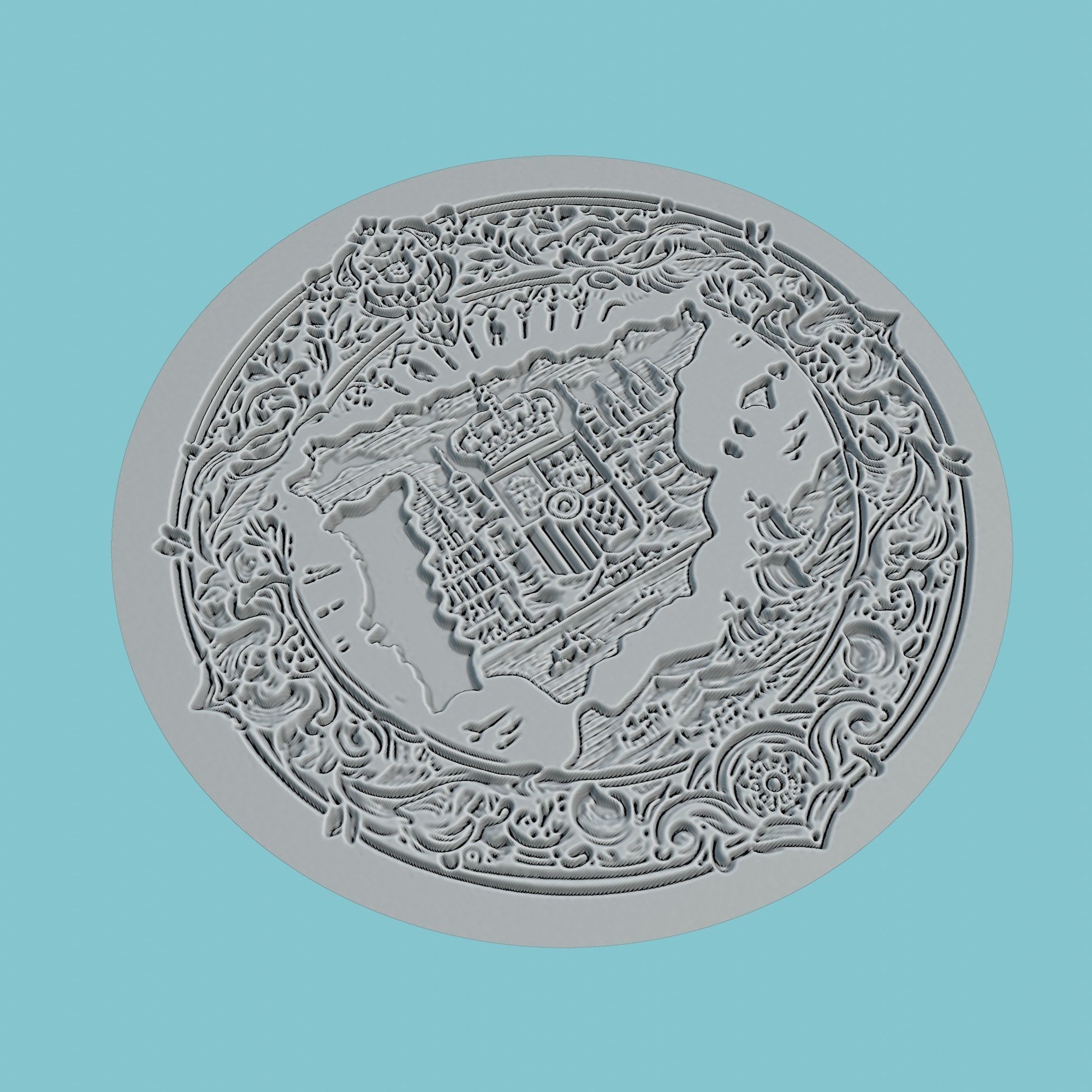 Spain Map Medallion Wall Art Printer 3D print model_3
