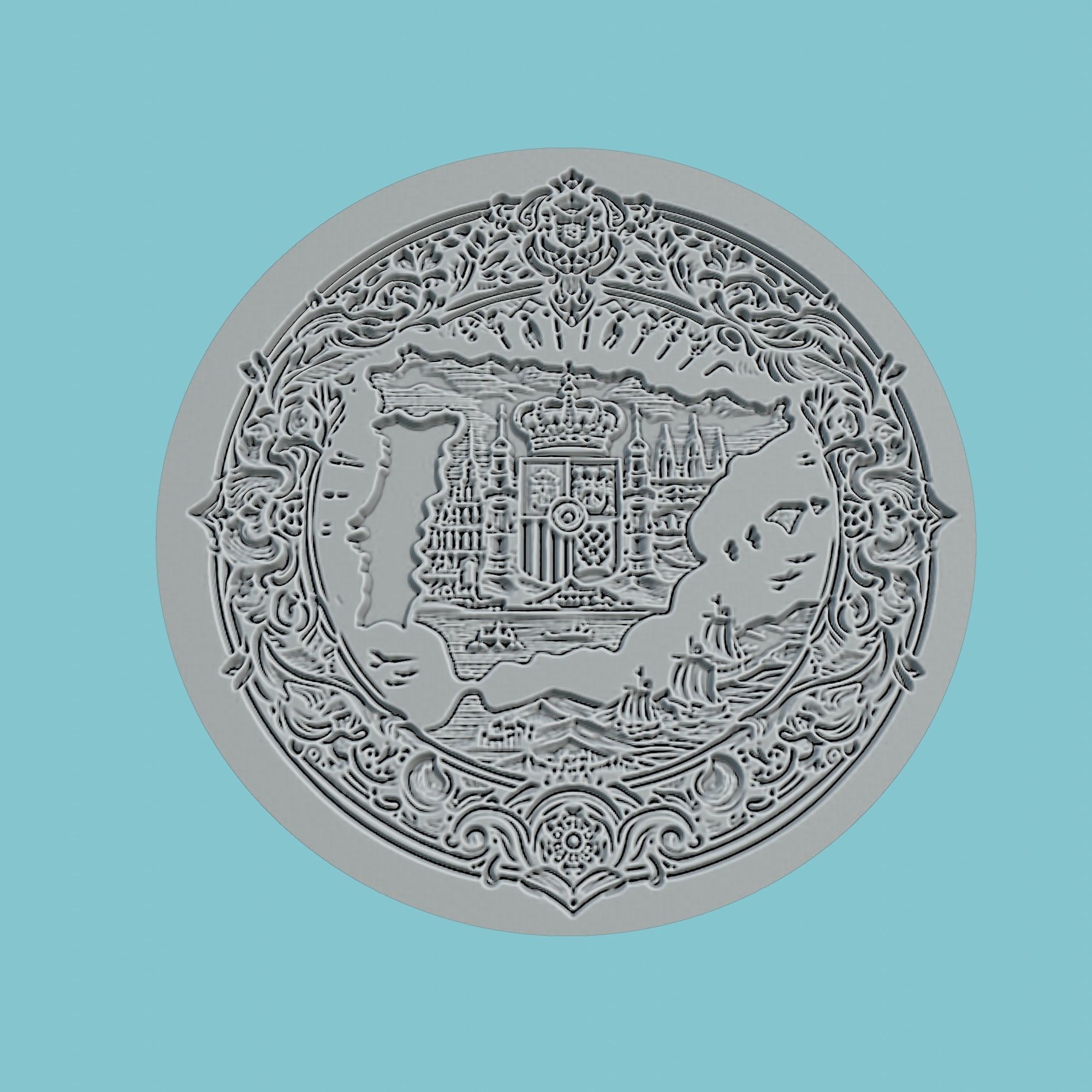 Spain Map Medallion Wall Art Printer 3D print model_2