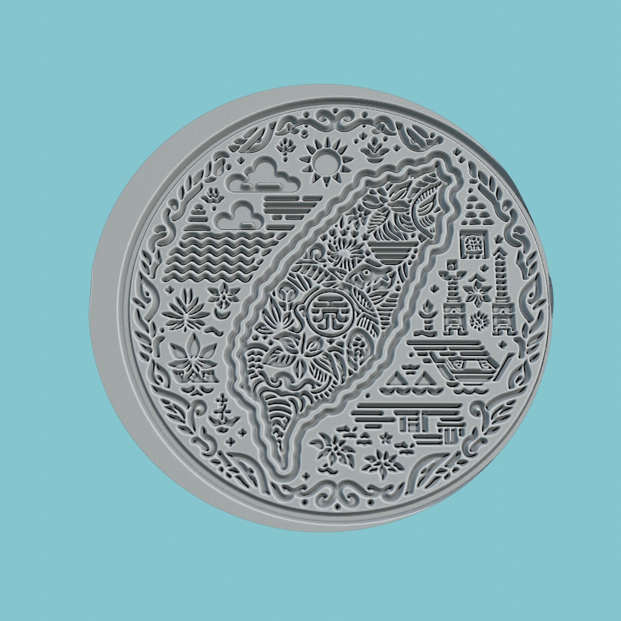 Taiwan Map Medallion Wall Art Printer 3D print model_2