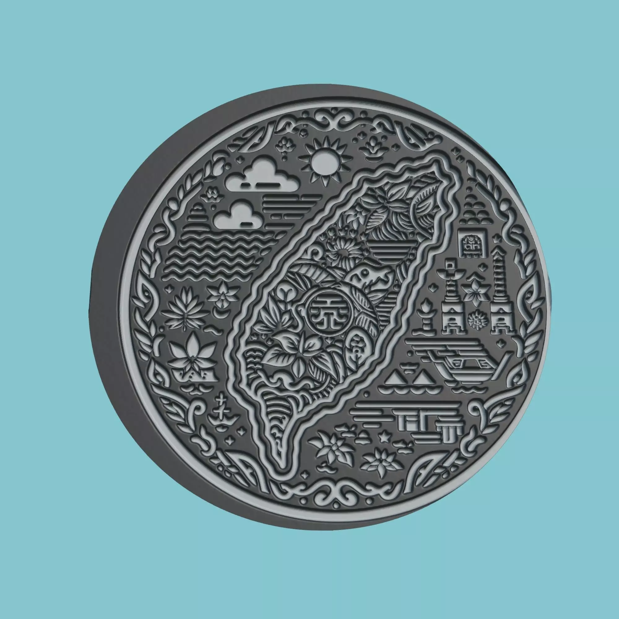 Taiwan Map Medallion Wall Art Printer 3D print model_0