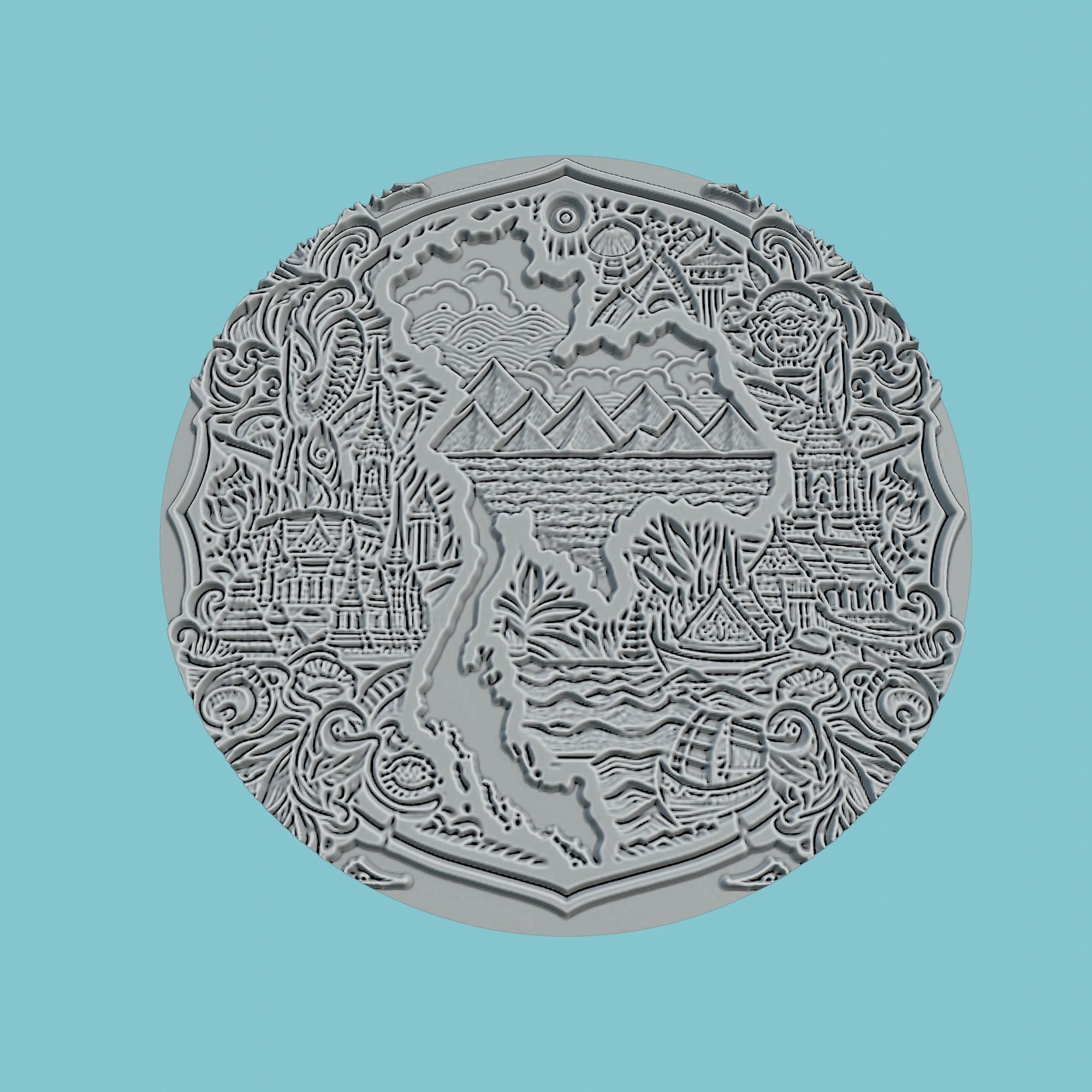 Thailand Map Medallion Wall Art Printer 3D print model_2