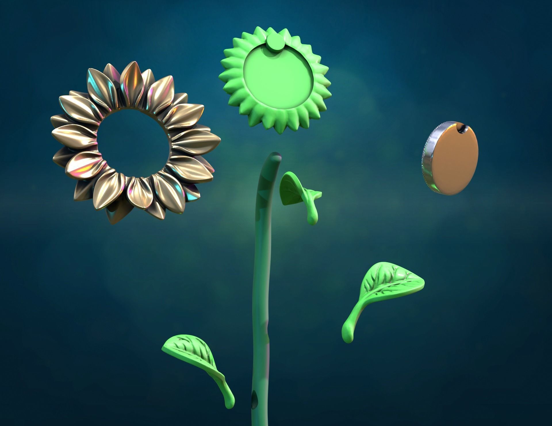 Sunflower sculpture 3D print model_5