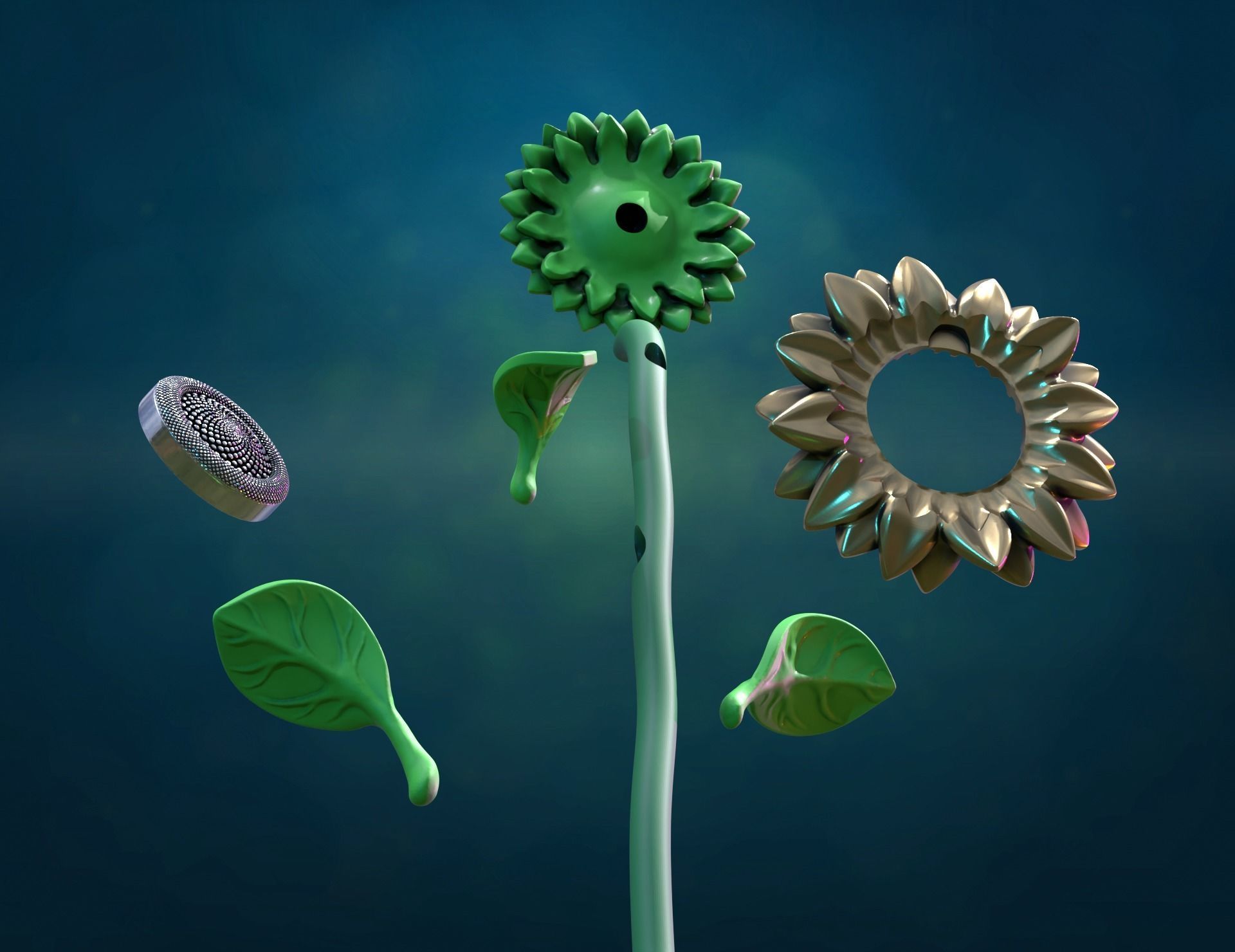 Sunflower sculpture 3D print model_4