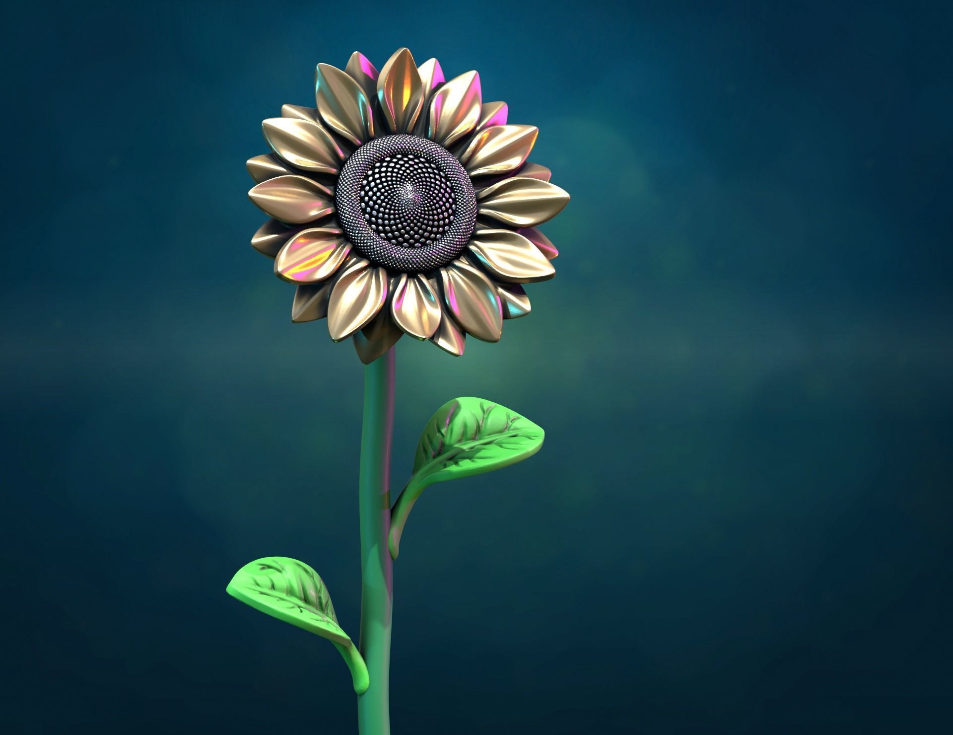 Sunflower sculpture 3D print model_3