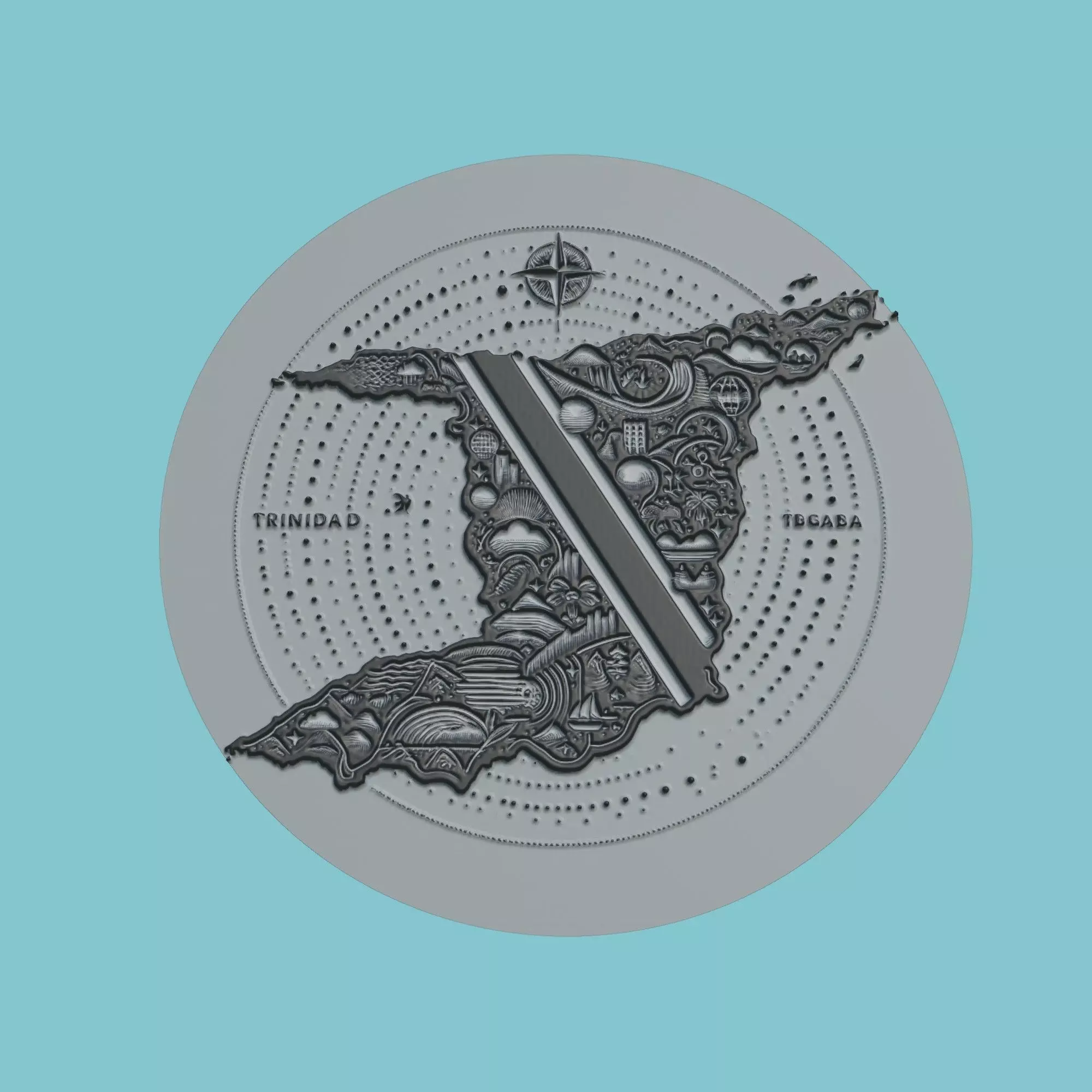 Trinidad and Tobago Map Medallion Wall Art Printer 3D print model