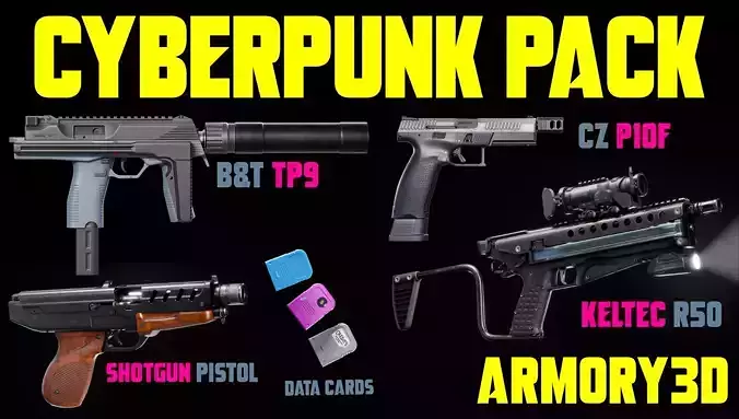 Game Ready Cyberpunk Weapons Pack PBR Rigged