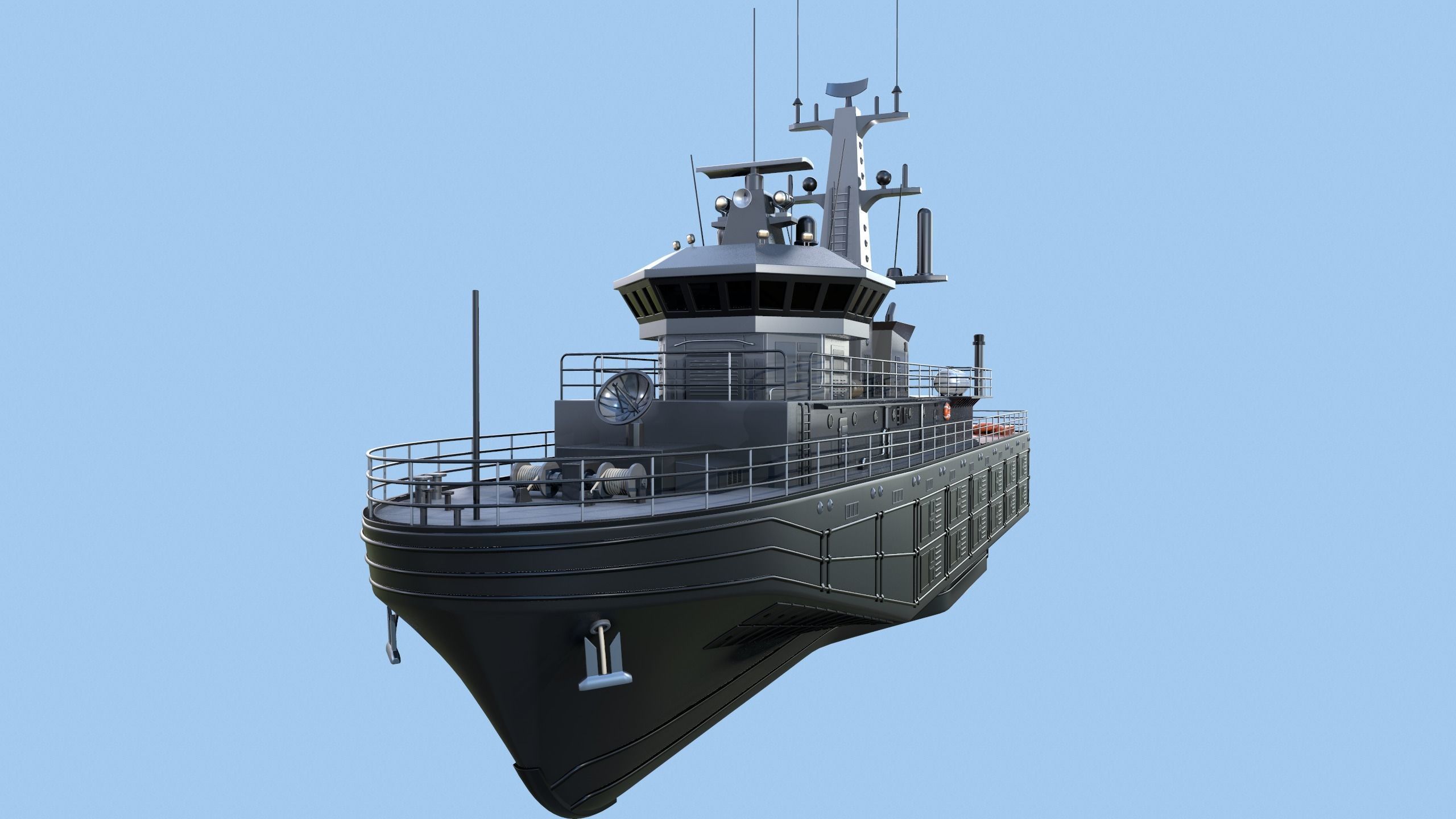 Militar ship - Modern Mine Countermeasure Vessel Low-poly 3D model_12