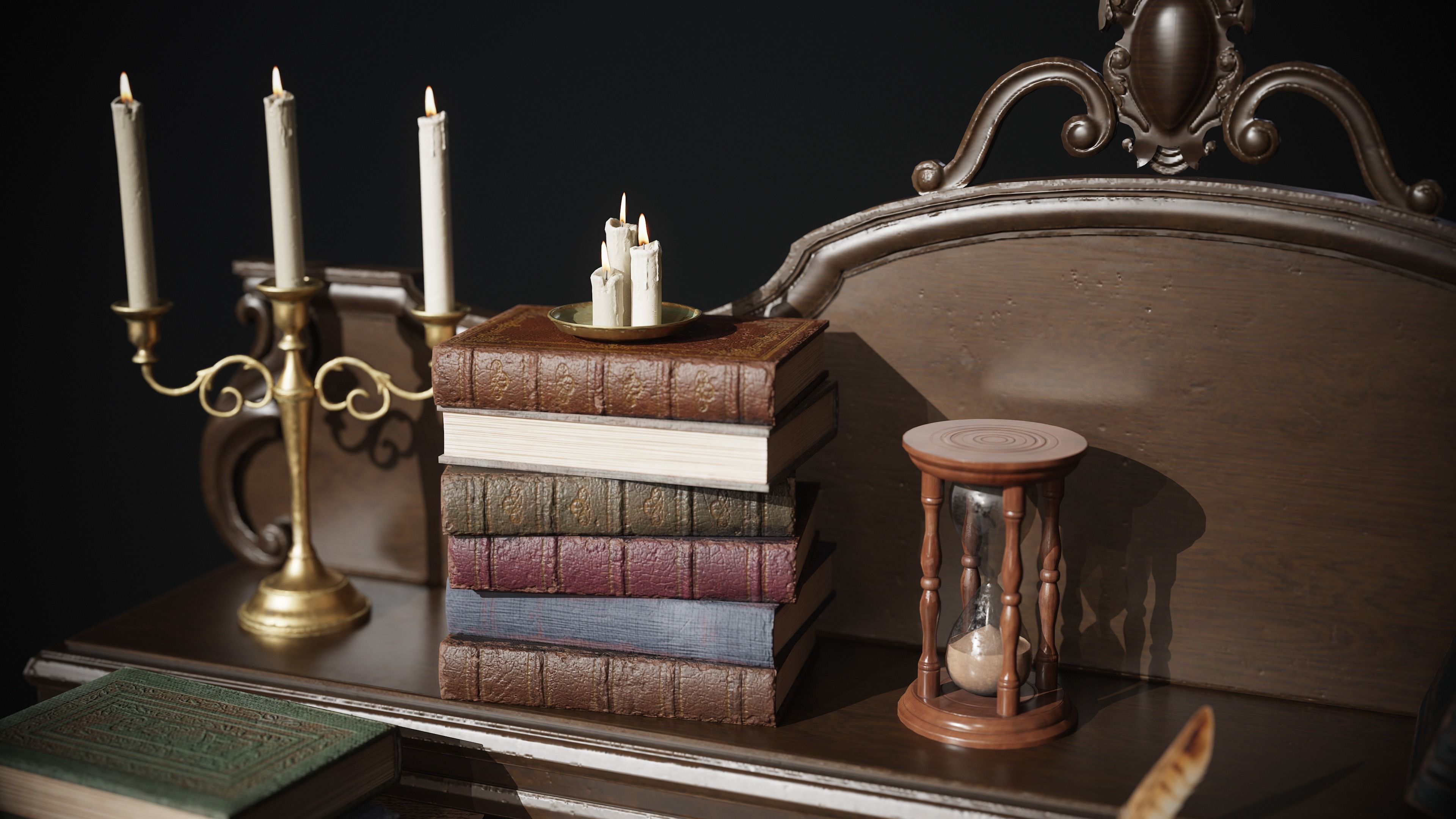 Grand Victorian Desk with Props Low-poly 3D model_6