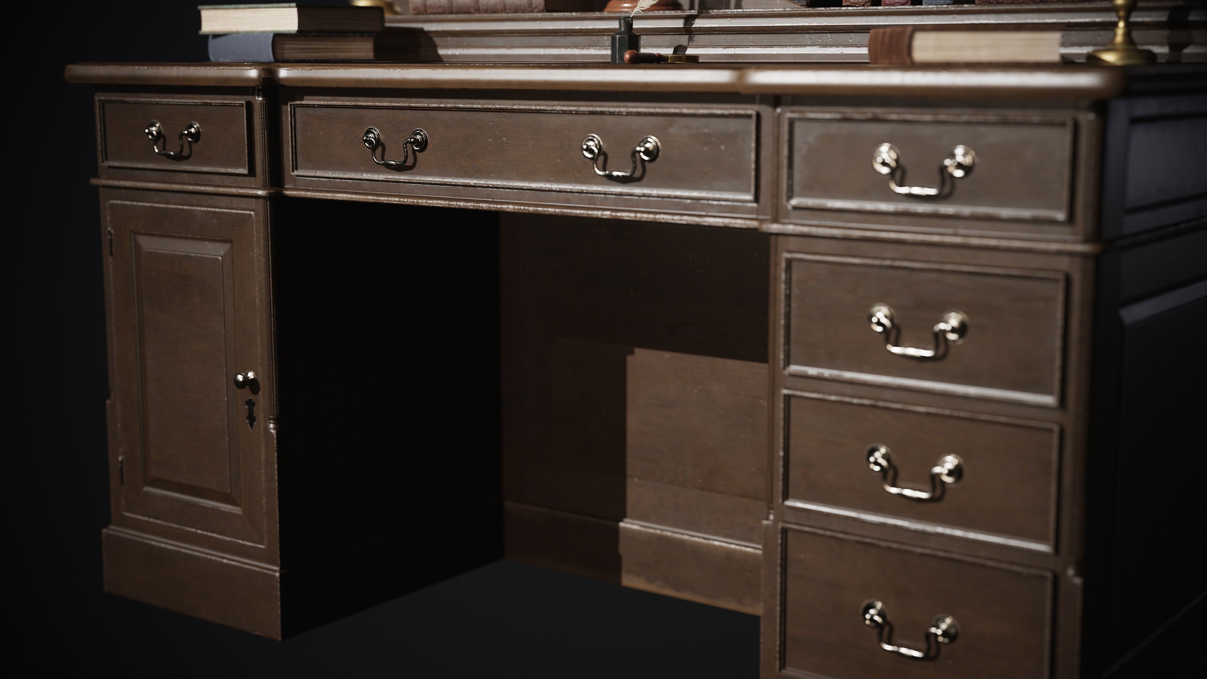 Grand Victorian Desk with Props Low-poly 3D model_9