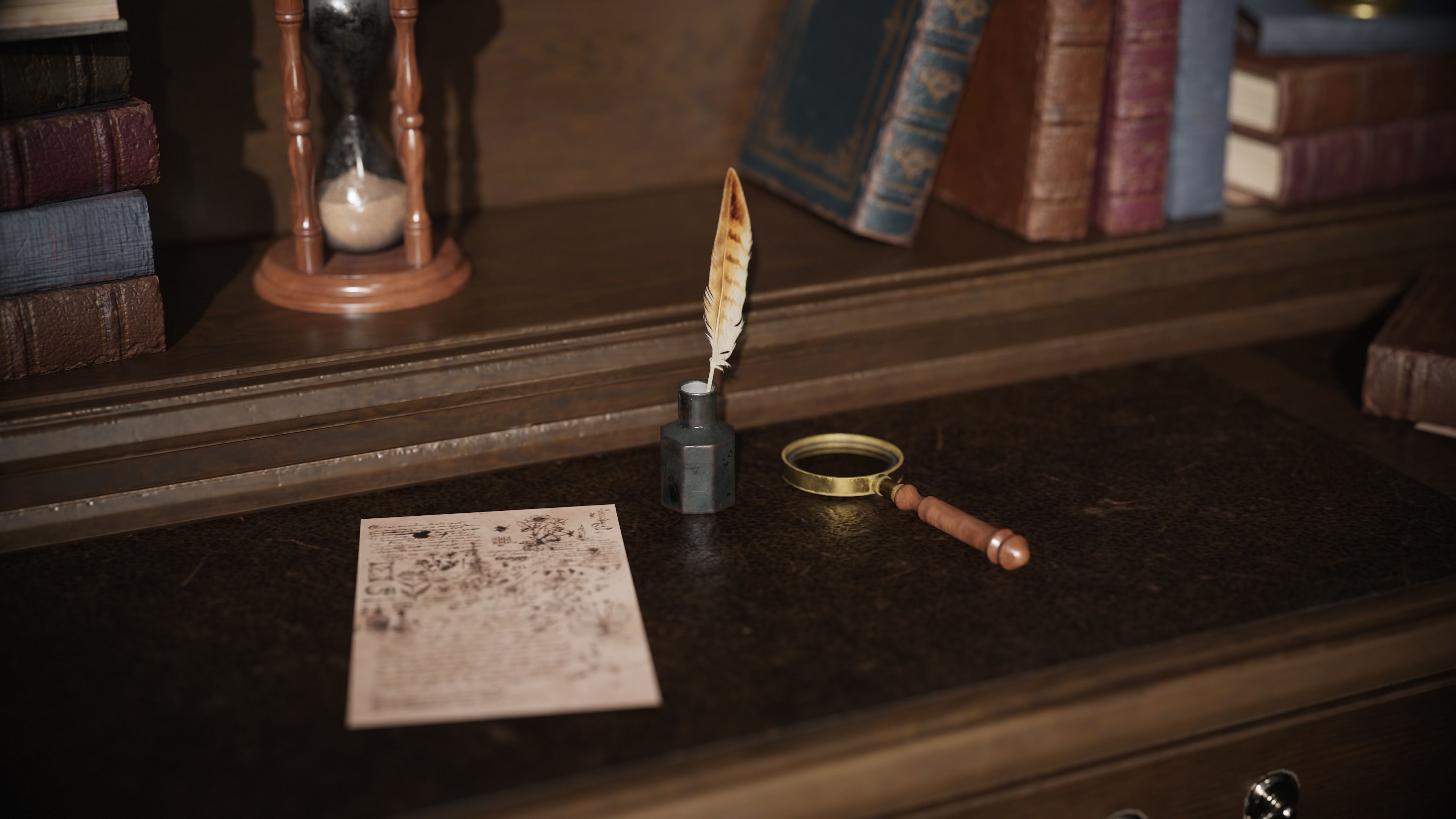 Grand Victorian Desk with Props Low-poly 3D model_8